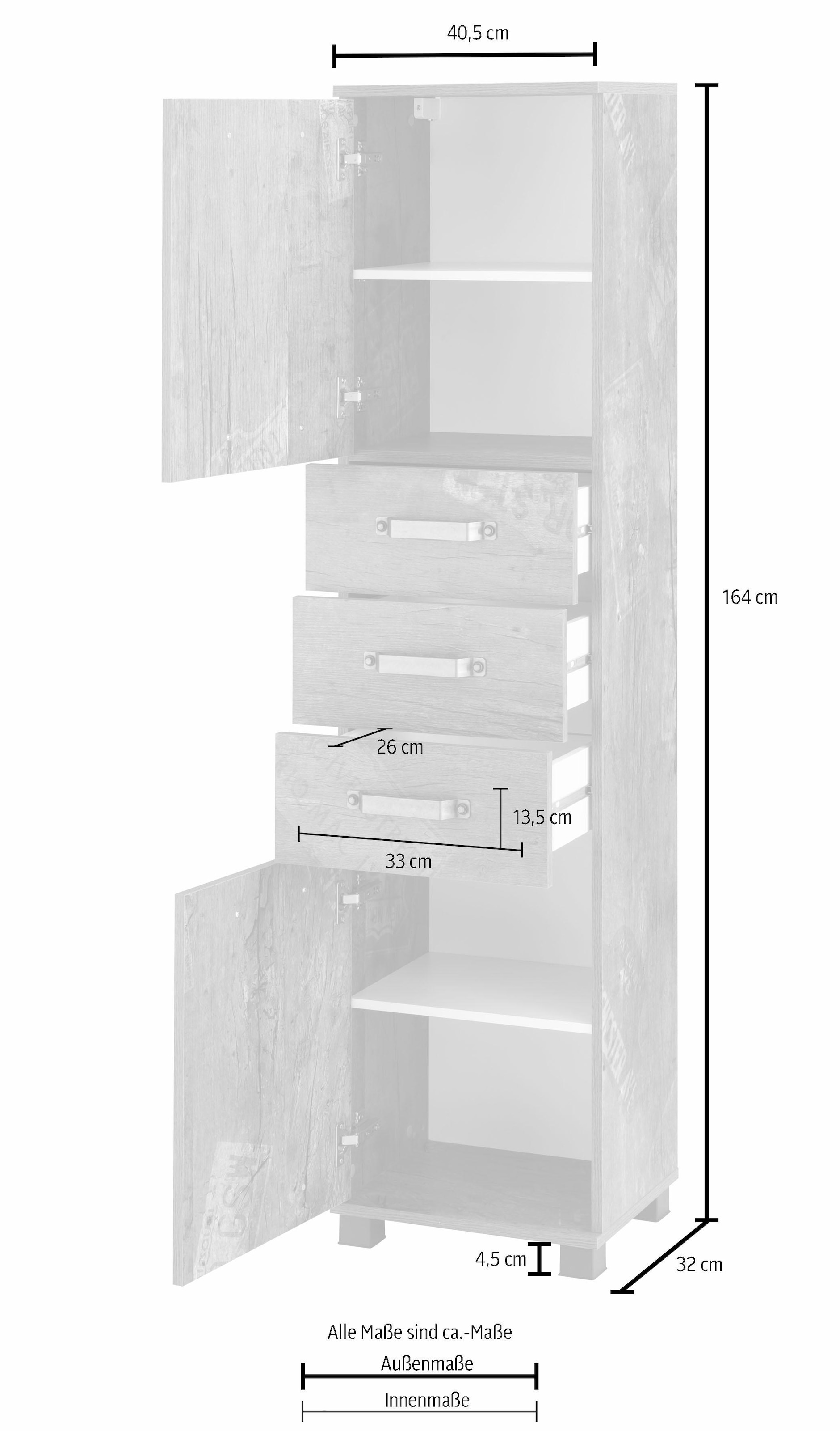 »Milan«, 3 Schubladen mit Metallgriffen Breite cm, Schildmeyer Hochschrank Türen, 40,5 auf & 2 versandkostenfrei