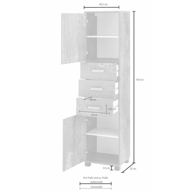 Schildmeyer Hochschrank »Milan«, Breite 40,5 cm, mit 2 Türen, 3 Schubladen  & Metallgriffen versandkostenfrei auf