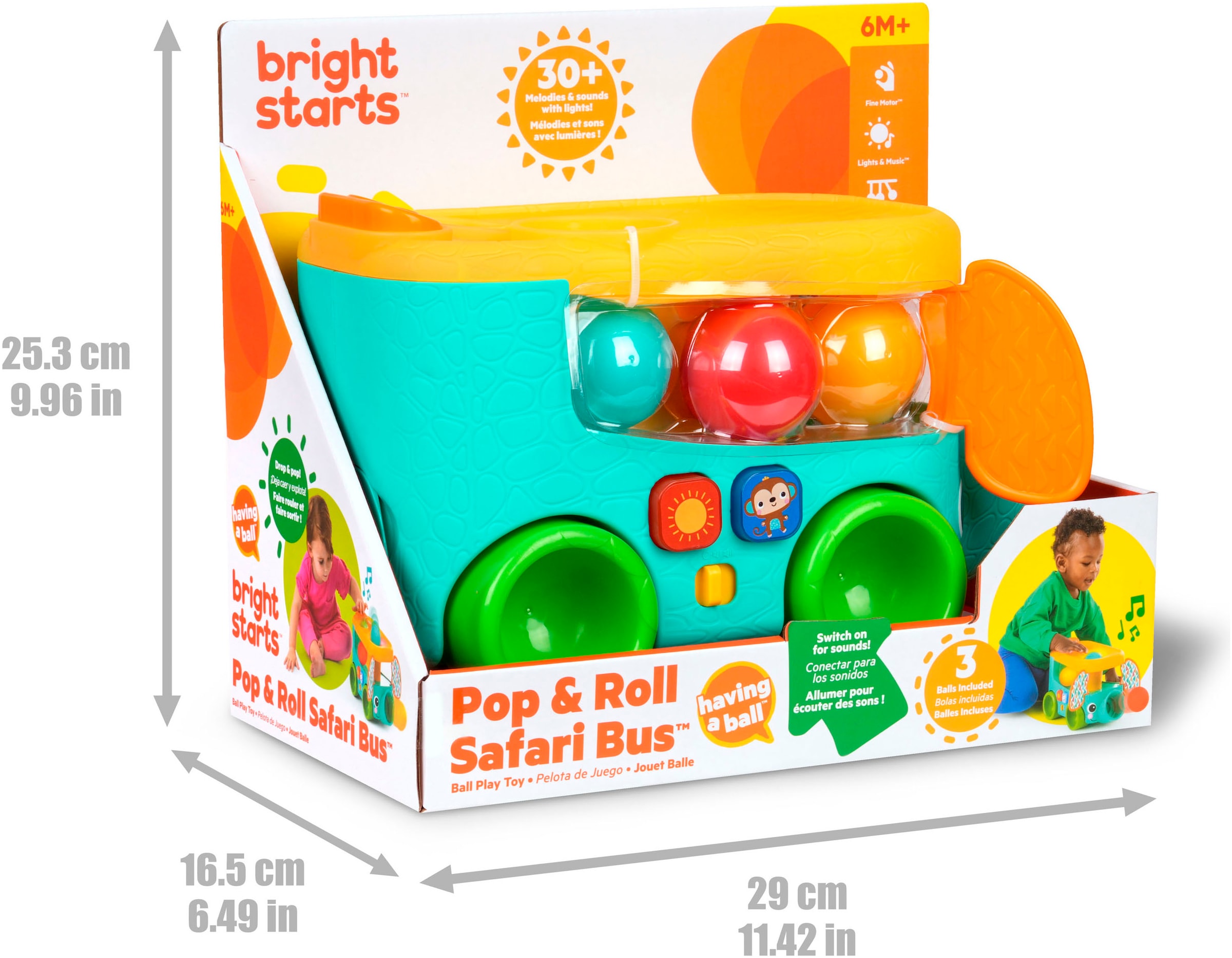 Bright Starts Jouets éducatifs »Pop & Roll Safari Bus  Ball Play Toy« mit Licht und Sound