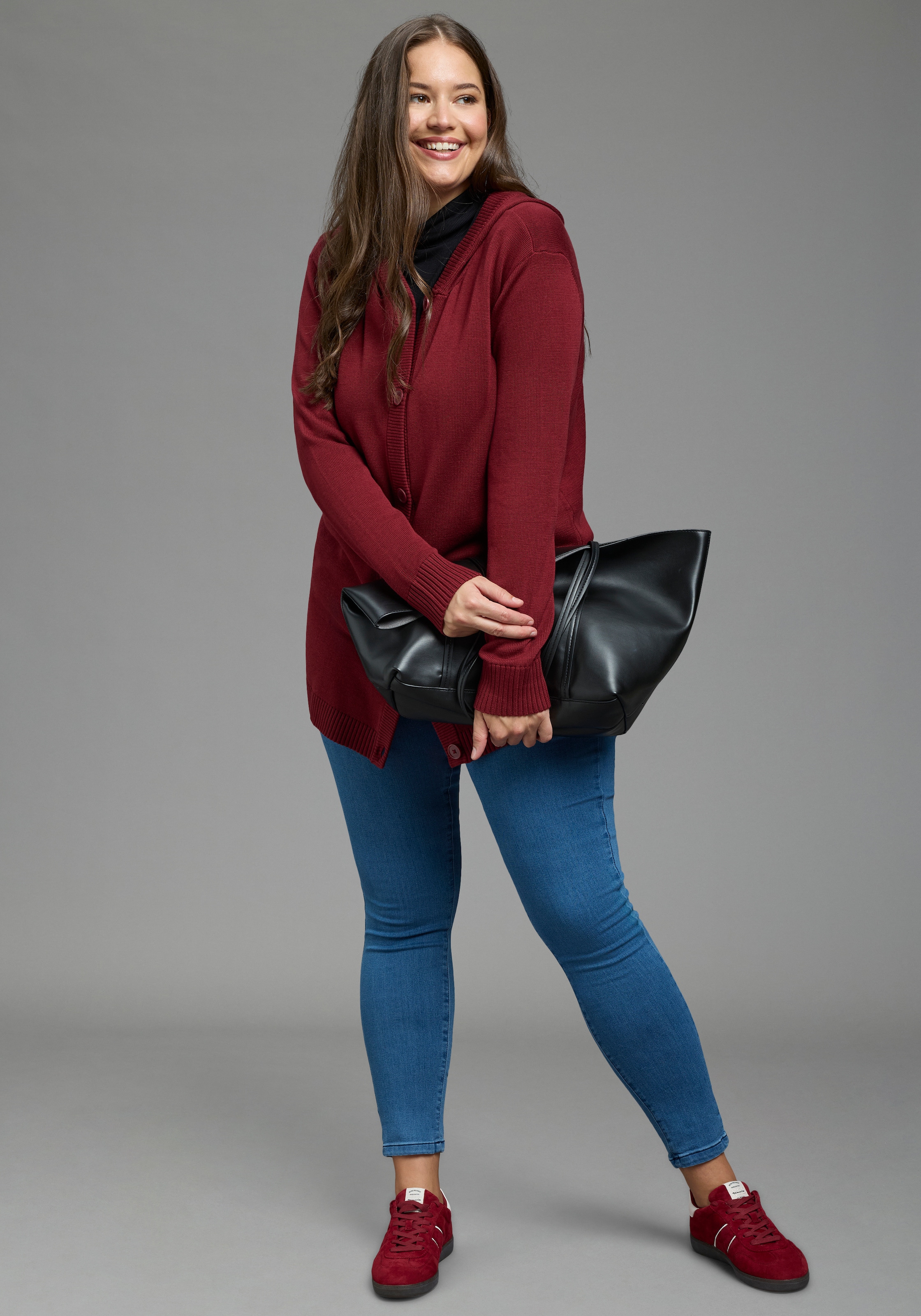 Laura Scott CURVE Cardigan à capuche »Grosse Grössen« avec coupe longue, coupe fluide, manches longues