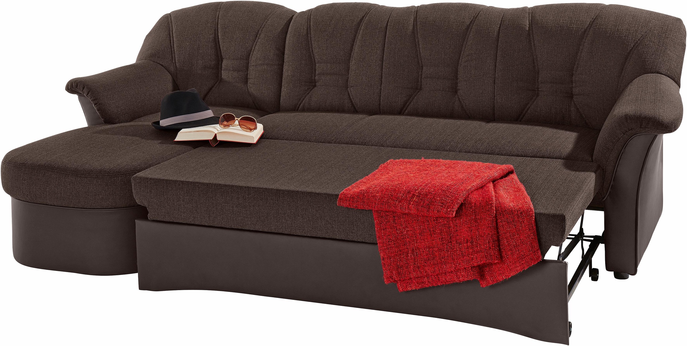DOMO collection Ecksofa »Elva, zeitlose Formensprache, elegante Rückensteppung, L-Form«, wahlweise mit Bettfunktion und Federkern
