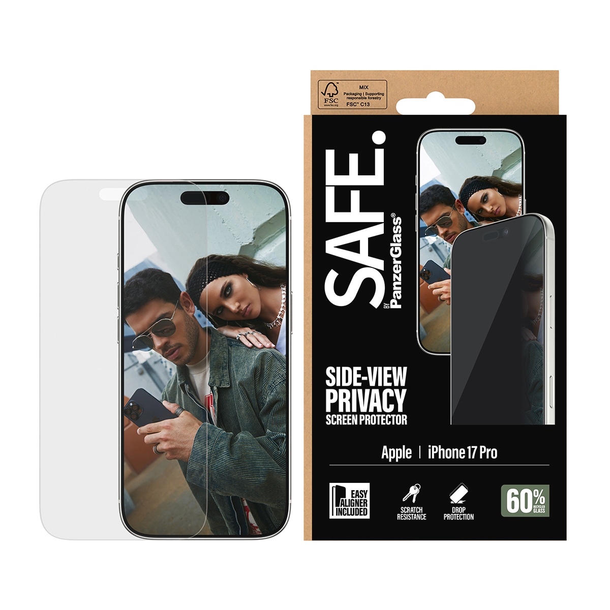 Image of SAFE by PanzerGlass Displayschutzglas "Side-View Privacy Screen Protector" für Apple iPhone 17 Pro Displayschutzfolie, Schutzfolie, Bildschirmschutz, kratz- & stossfest