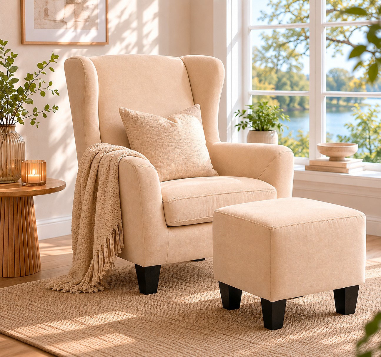 Home affaire Fauteuil à oreilles »Chilly, Sessel mit Hocker« Ensemble, bestehend aus Sessel und Hocker, 2 cuis tlg. in Cord und Microfaser-Bezug, Unser Dauertiefpreis