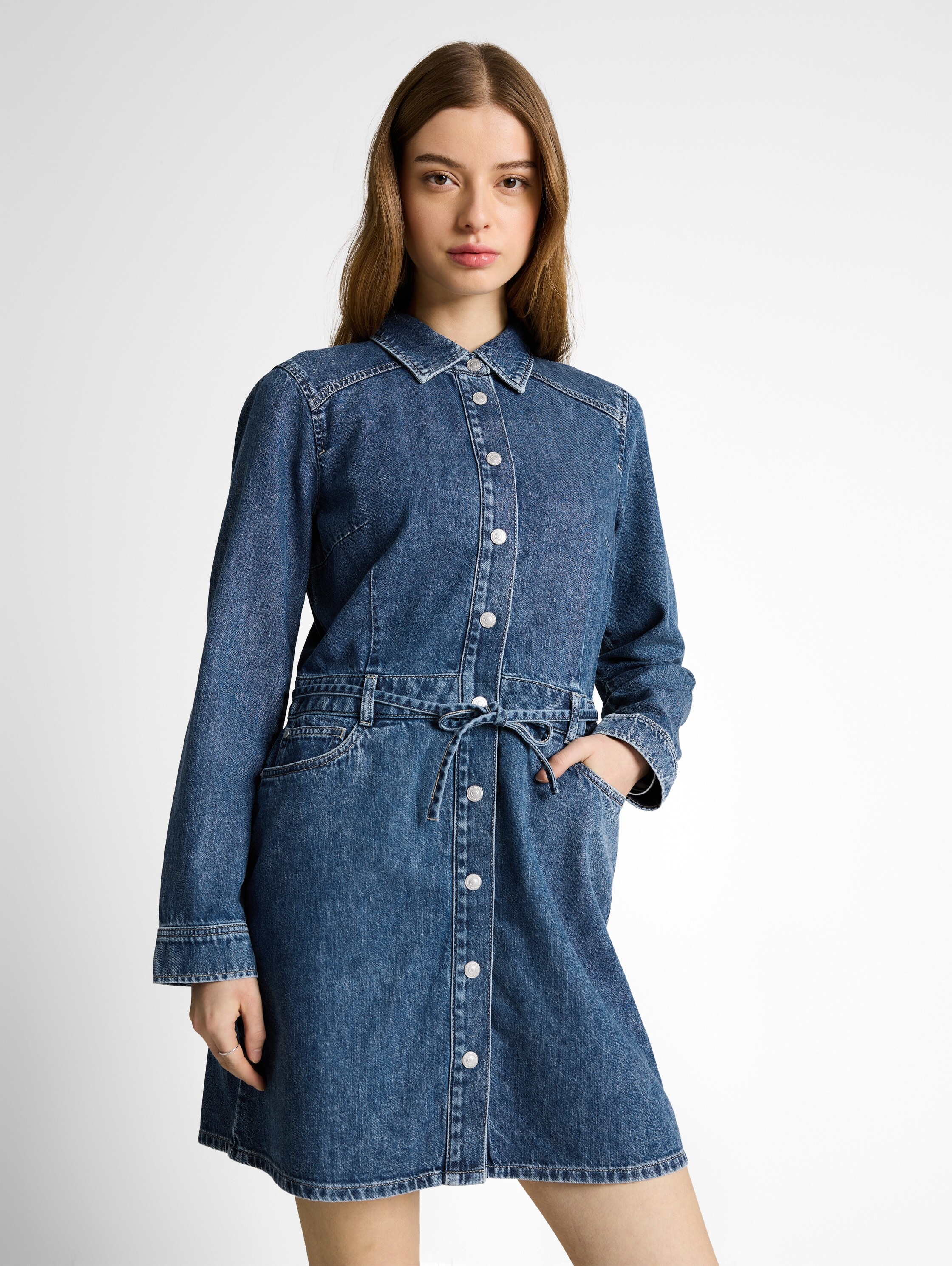 Image of TOM TAILOR Denim Jeanskleid Eingrifftaschen Langarm mit Jeansgürtel