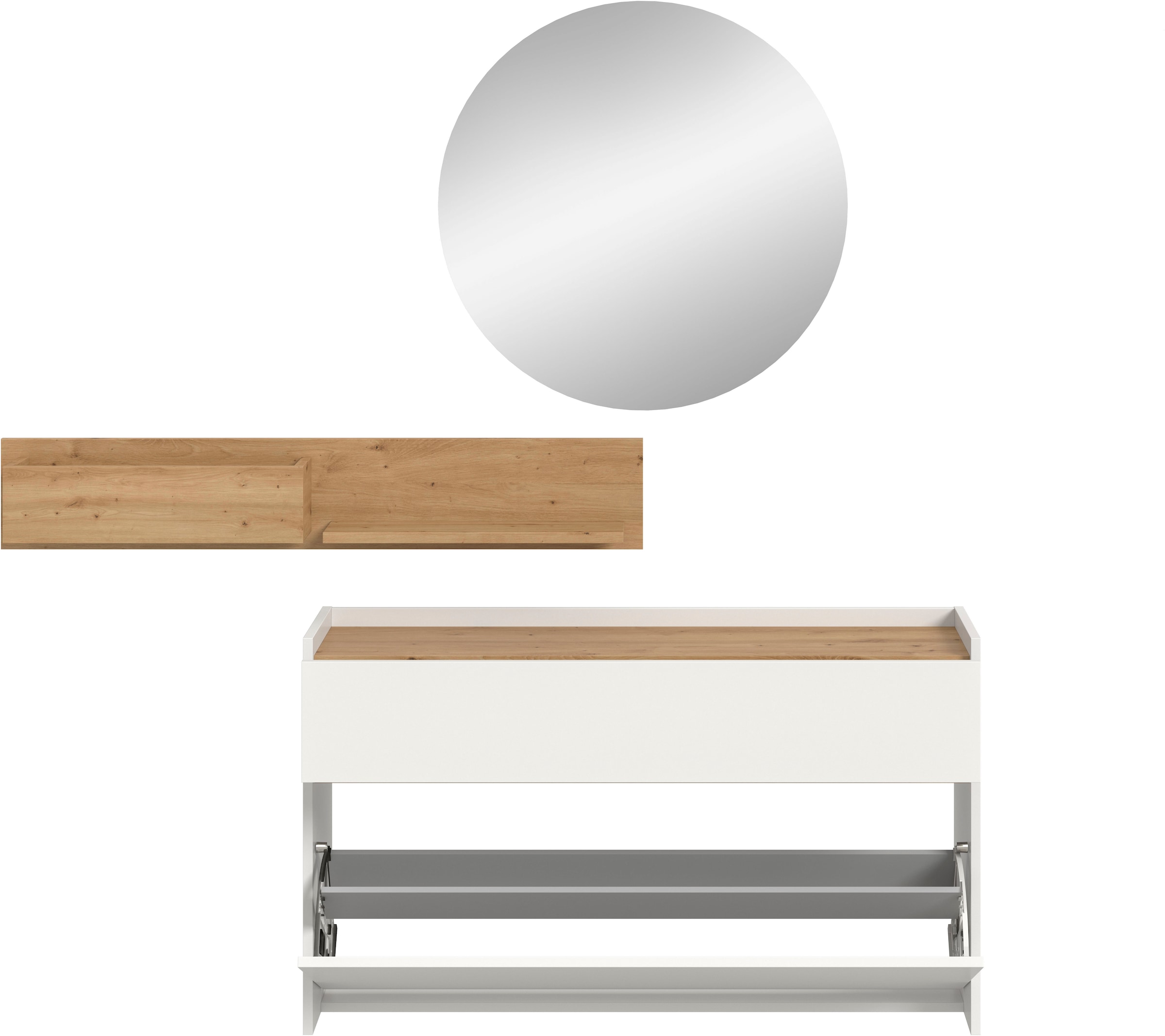 Home affaire Garderoben-Set »EVRID, 3-teilig, Breite 140 cm, individuell hängbar & erweiterbar« best. aus: Kommode, Wandboard & Spiegel, 3 Stk. tlg.