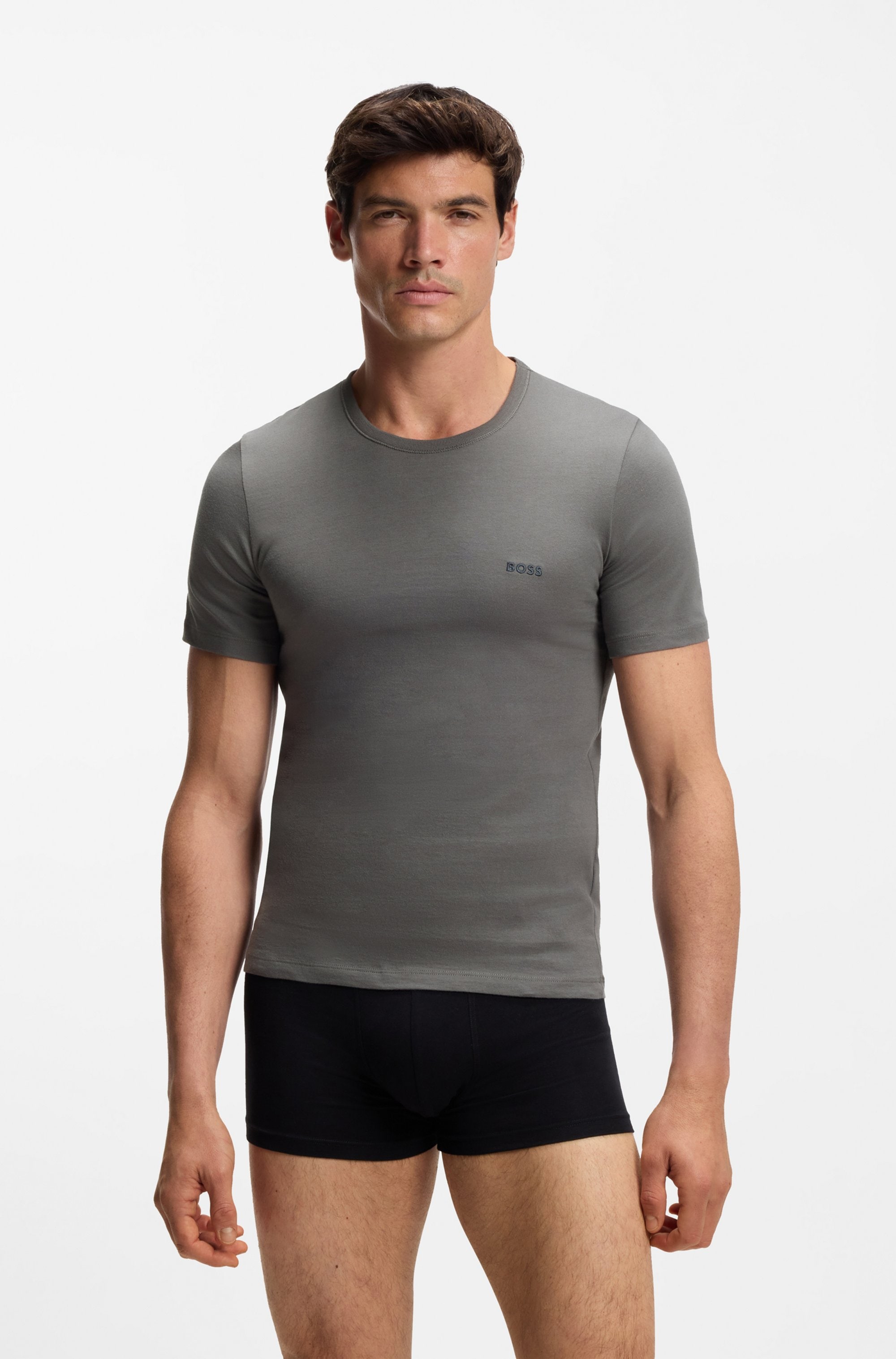 BOSS T-shirt »TShirtRN 3P Classic« Packung, 3 cuis mit BOSS Stickerei