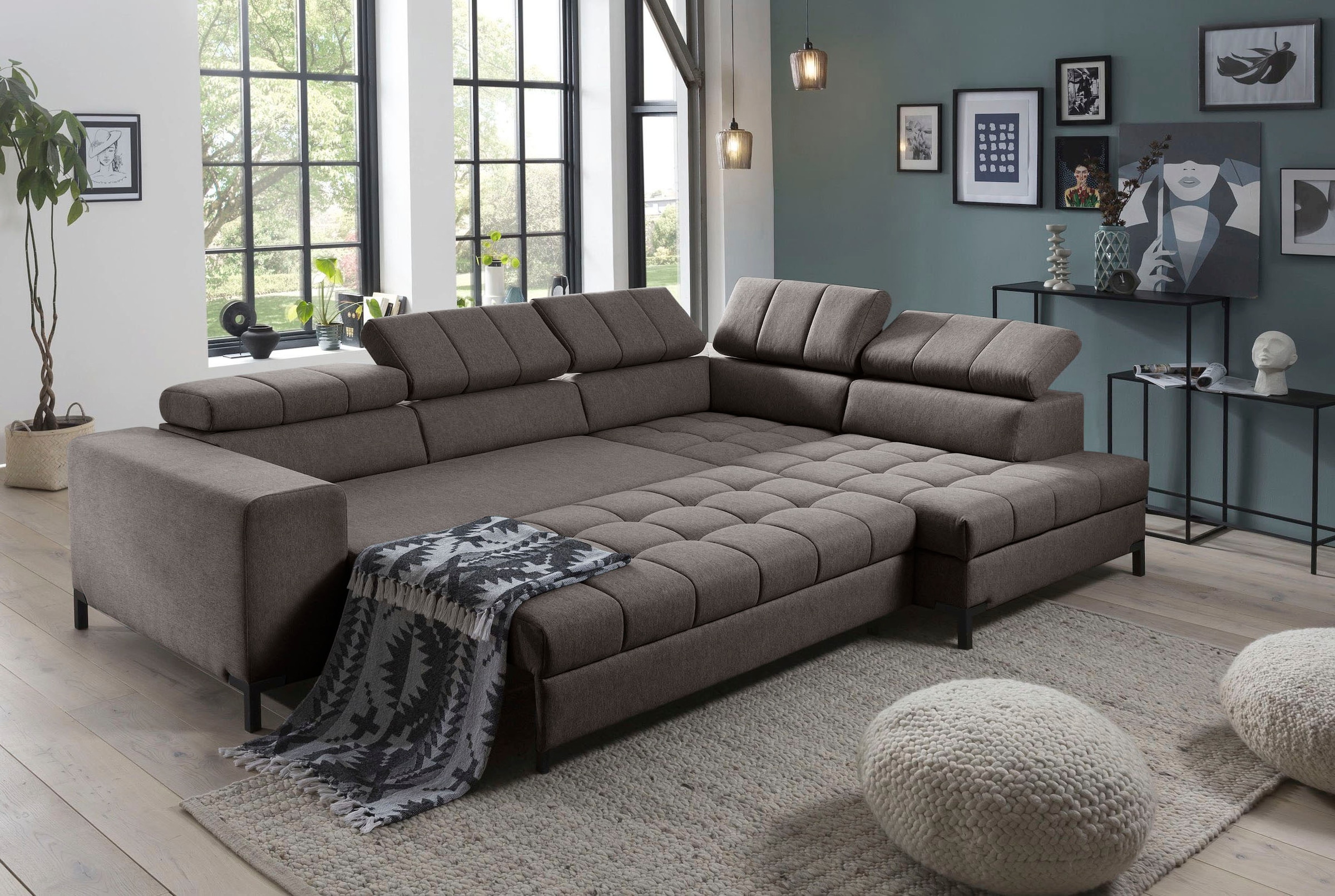 exxpo - sofa fashion Ecksofa »Bocco, hochwertige Verarbeitung, toller Sitzkomfort, bequem, L-Form«, wahlweise mit Bettfunktion u. Bettkasten, inkl. Kopfteilverstellung