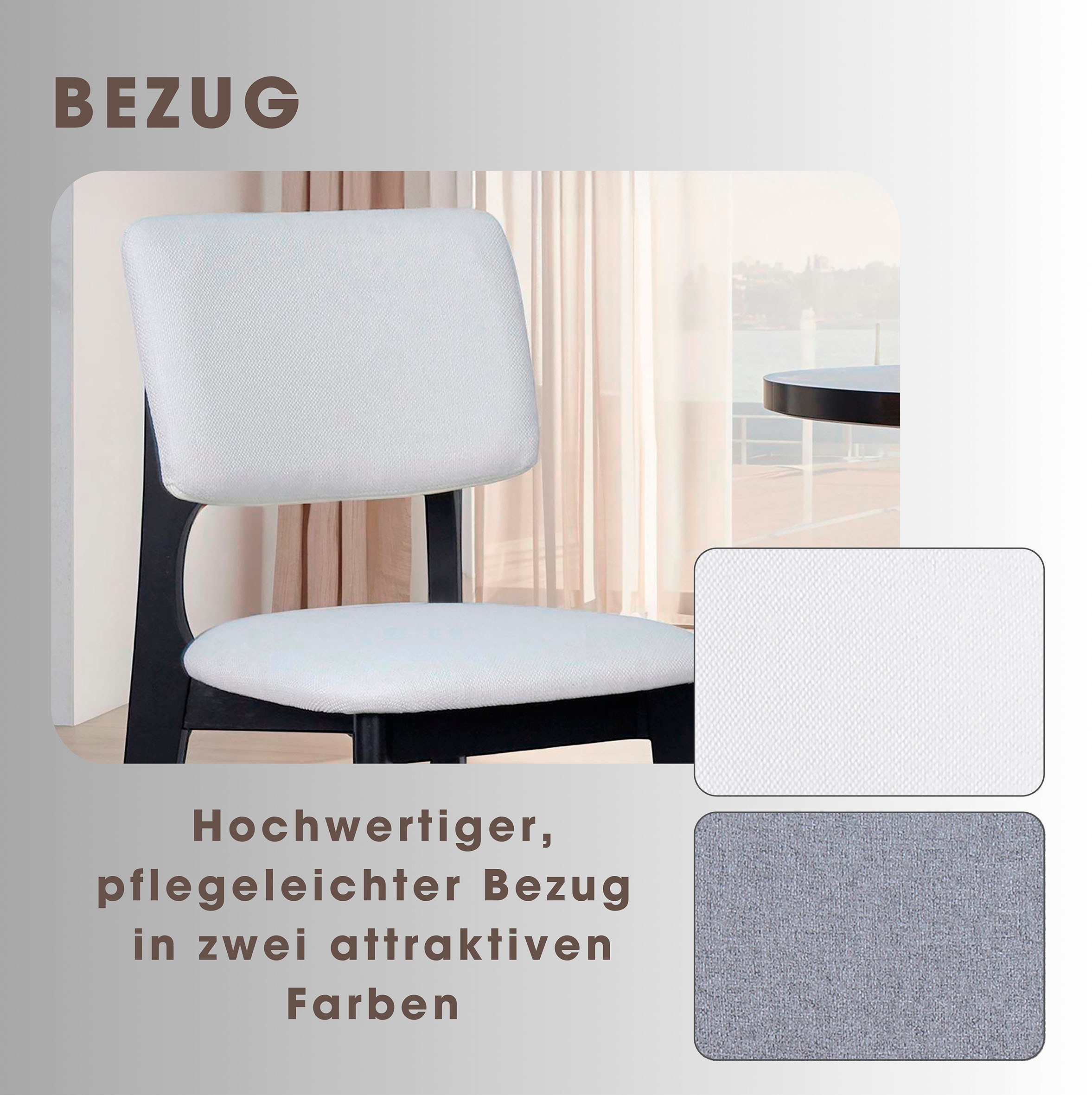 byLIVING Chaise de salle à manger »Elsa« (Set) 2 cuismodern gemütlicher Massiv - Holzstuhl mit hochwertigem Webstoffpolster