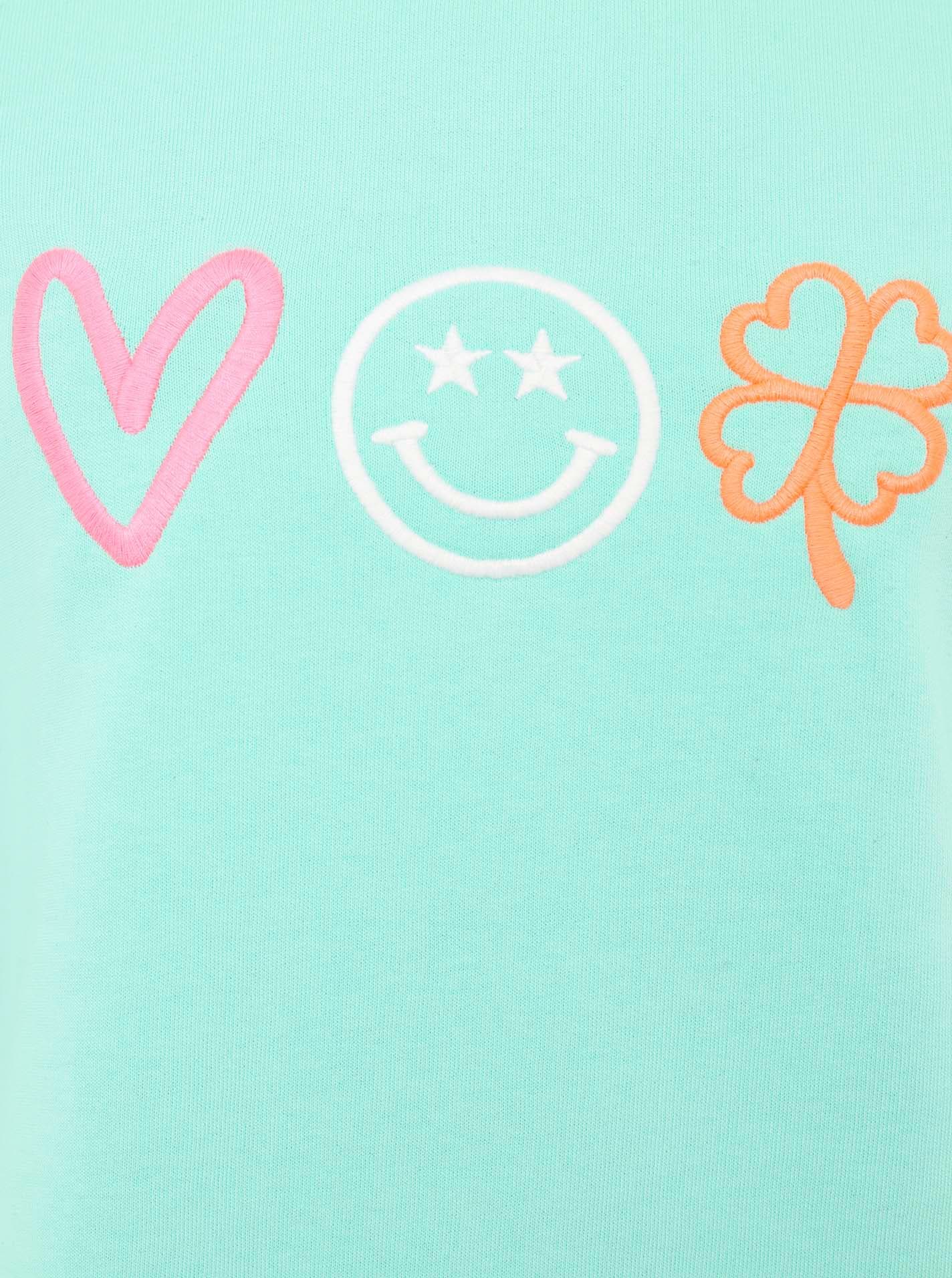 Zwillingsherz Sweatshirt »"Love Smile Luck"«, mit Used-Look Kanten und Stickerei vorne und hinten