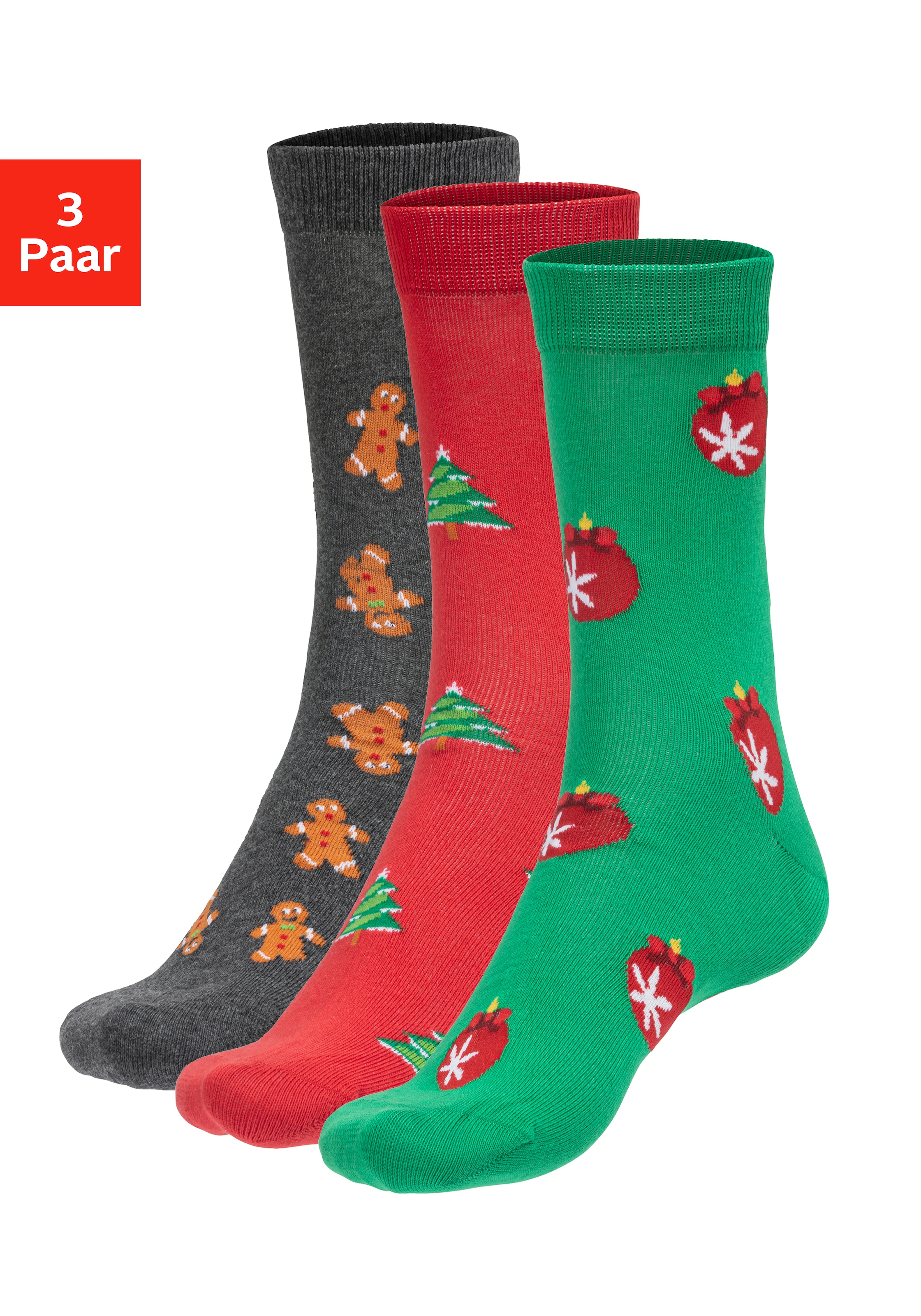 Socken, (Packung, 3 Paar), mit unterschiedlichen Weihnachtsmotiven