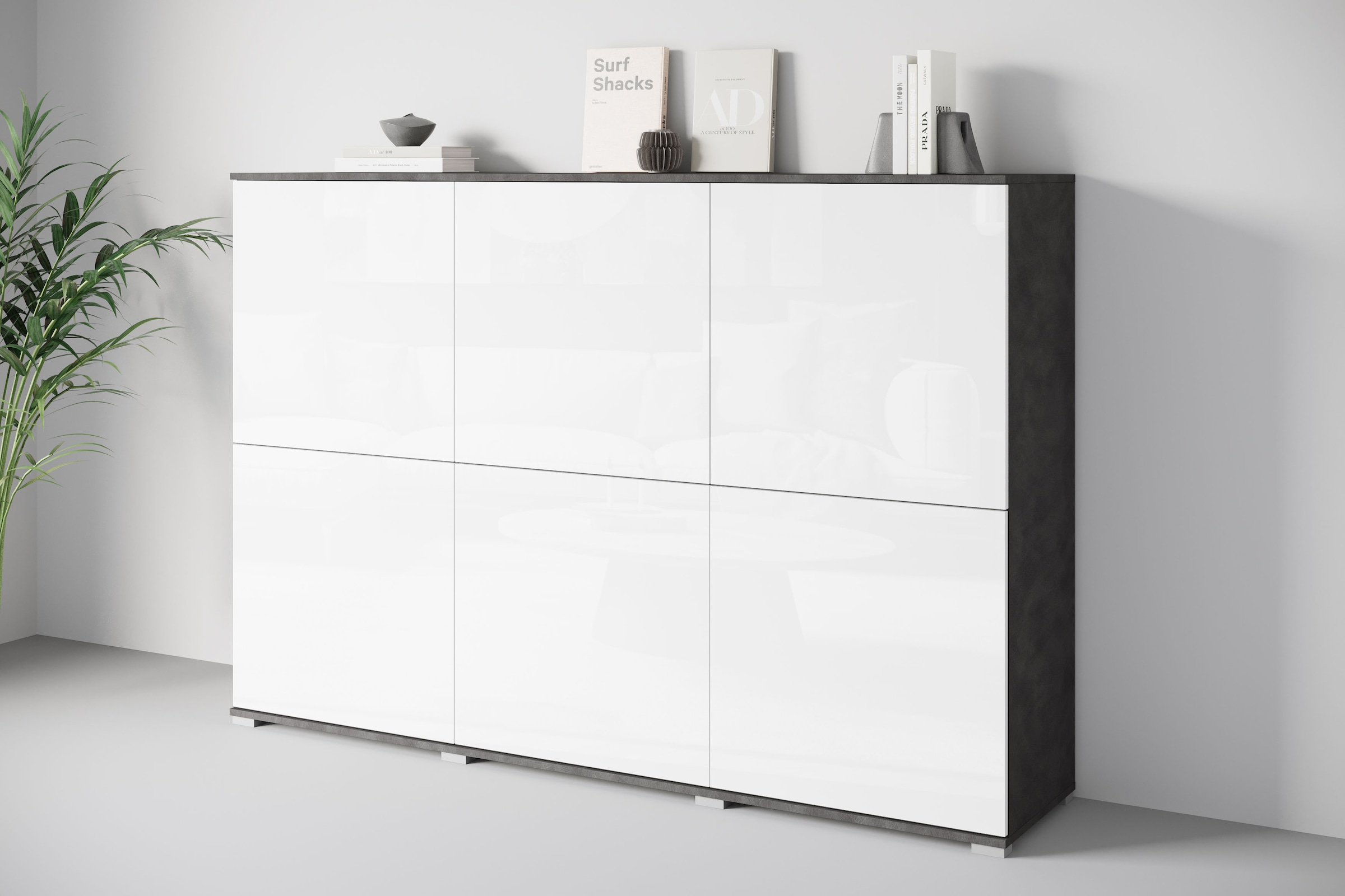 GOODproduct Highboard »Kenia, moderne grifflose Hochkommode mit 6 Türen, Breite 180 cm« 1 Stk. tlg. Push-to-Open-Fronten, höhenverstellbaren Einlegeböden