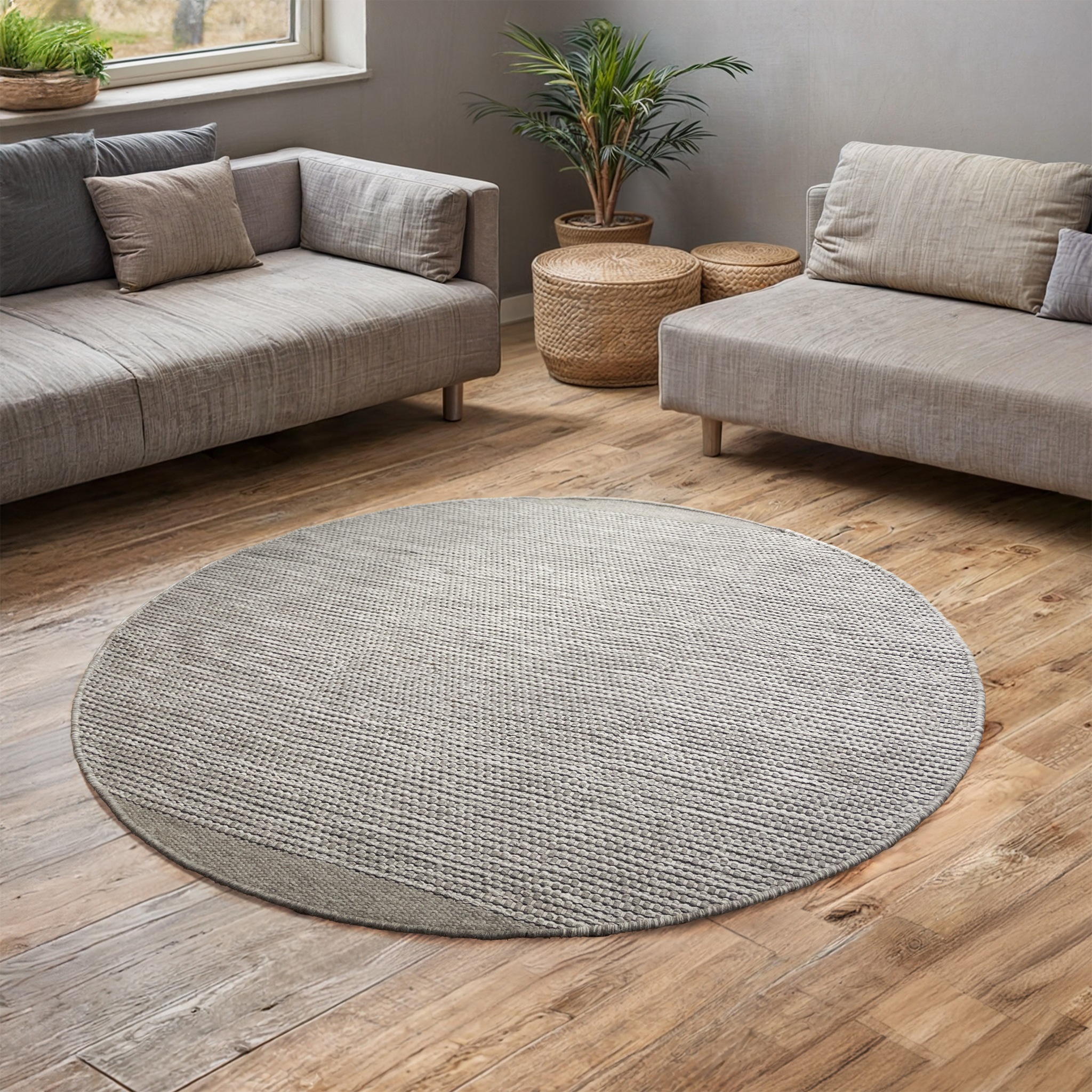 Image of GOODproduct Wollteppich "Odenne" rund 10 mm Höhe handgewebter Wendeteppich, melierte Optik, reine Wolle, Wohnzimmer