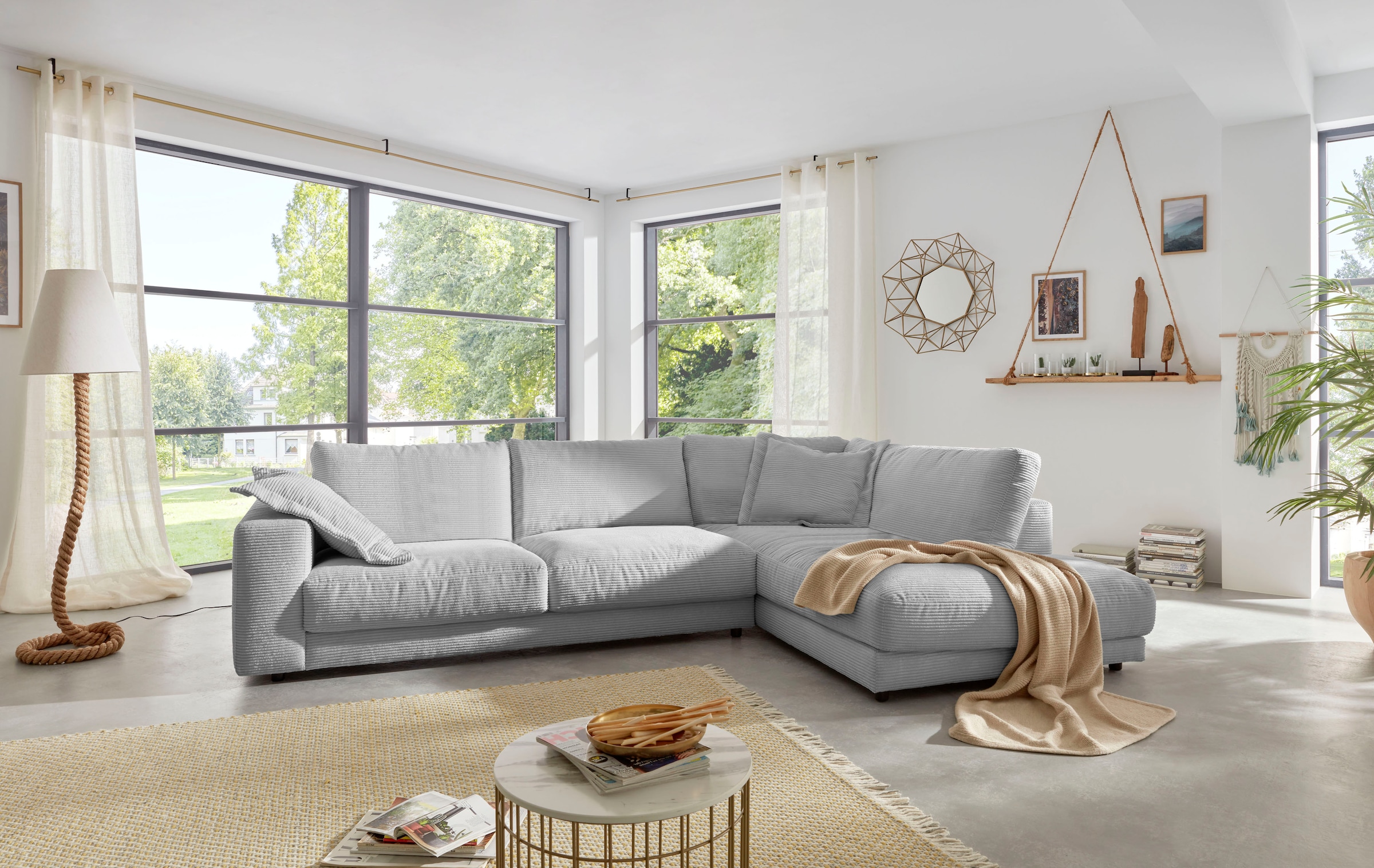 Image of Home affaire Ecksofa "Enisa XXL B/T/H: 325/224/85 cm L-Form" Kuschelig, gemütlich, in 5 Farben, Bezug in Cord, mit 2 Zierkissen