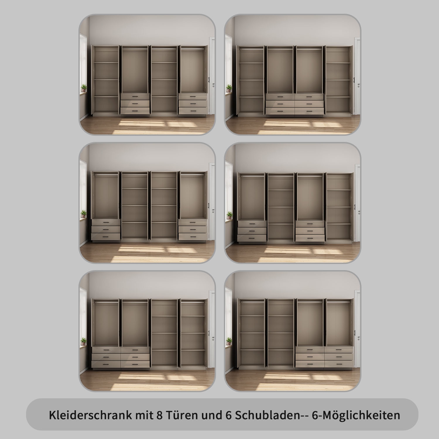 GOODproduct Kleiderschrank »Trento Schlafzimmerschrank Garderobe hochglanz« Schrank mit 8 Türen und 6 Schubladen, hochglänzende Fronten