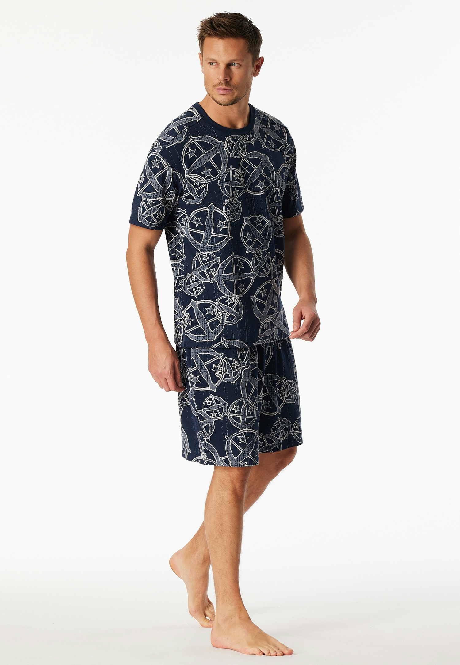 Image of Schiesser Kurzarmshirt "Schiesser 150 Years" Rundhalsausschnitt, Baumwolle, Allover-Print