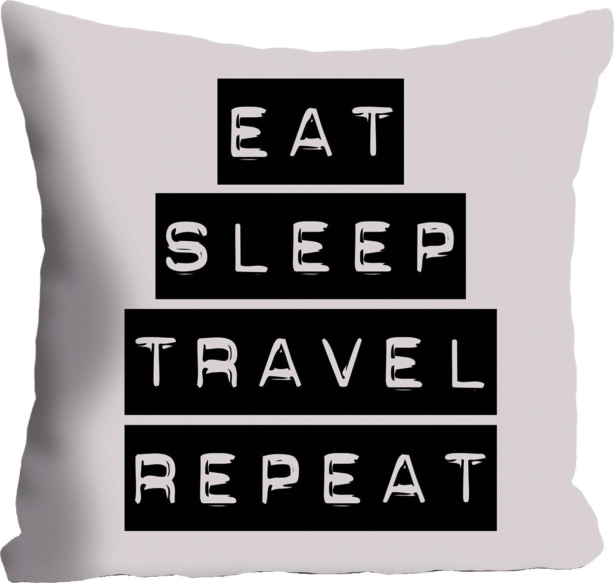 Image of queence Dekokissen ""Eat, Sleep, Travel, Repeat"" Kissenhülle ohne Füllung, 1 Stück