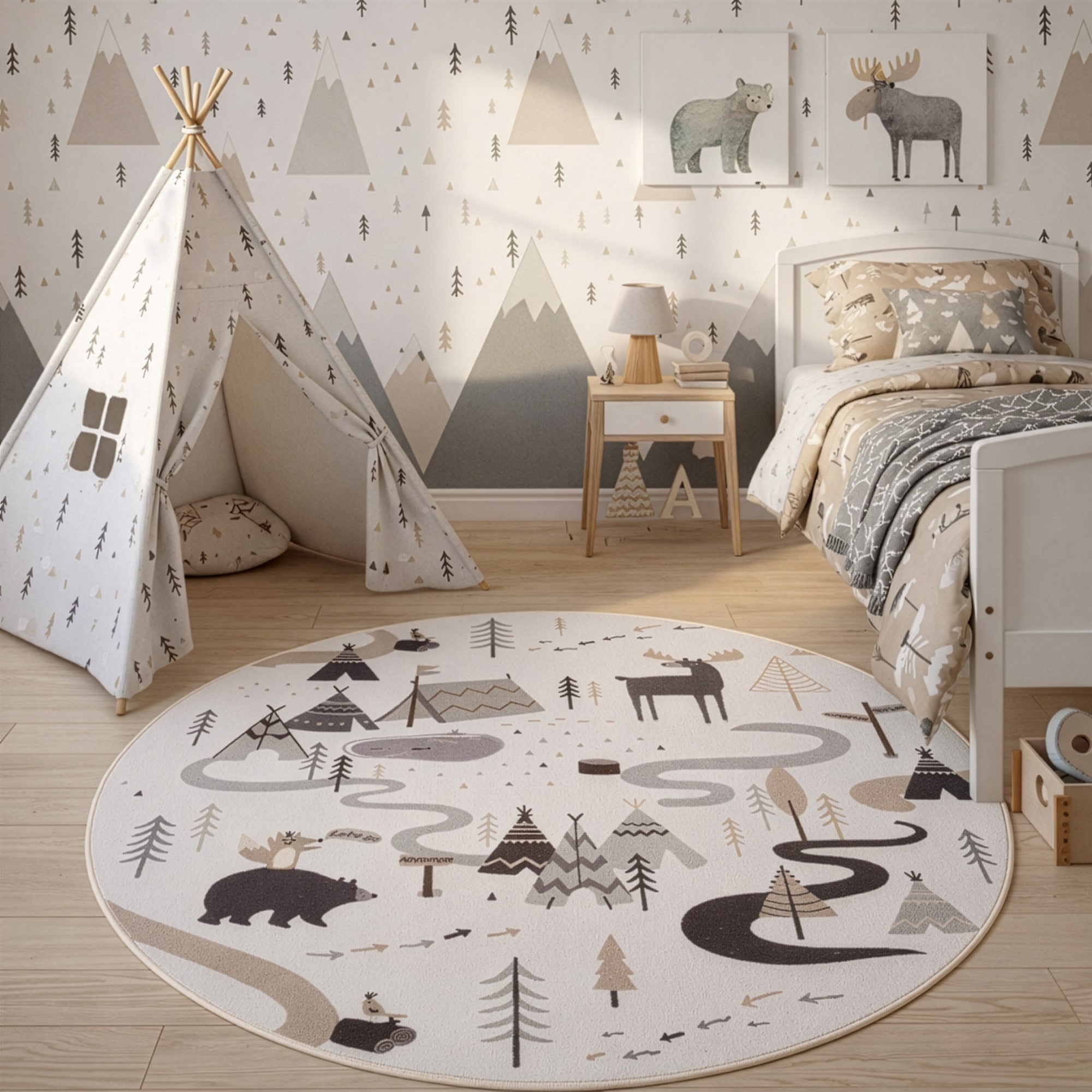 Image of Ayyildiz Teppiche Kinderteppich "COCO 1135, auch in rund erhältlich" rund 8 mm Höhe Waschbar bei 30 C, rutschhemmend, OEKO-TEX zertifiziert, Waldtiere