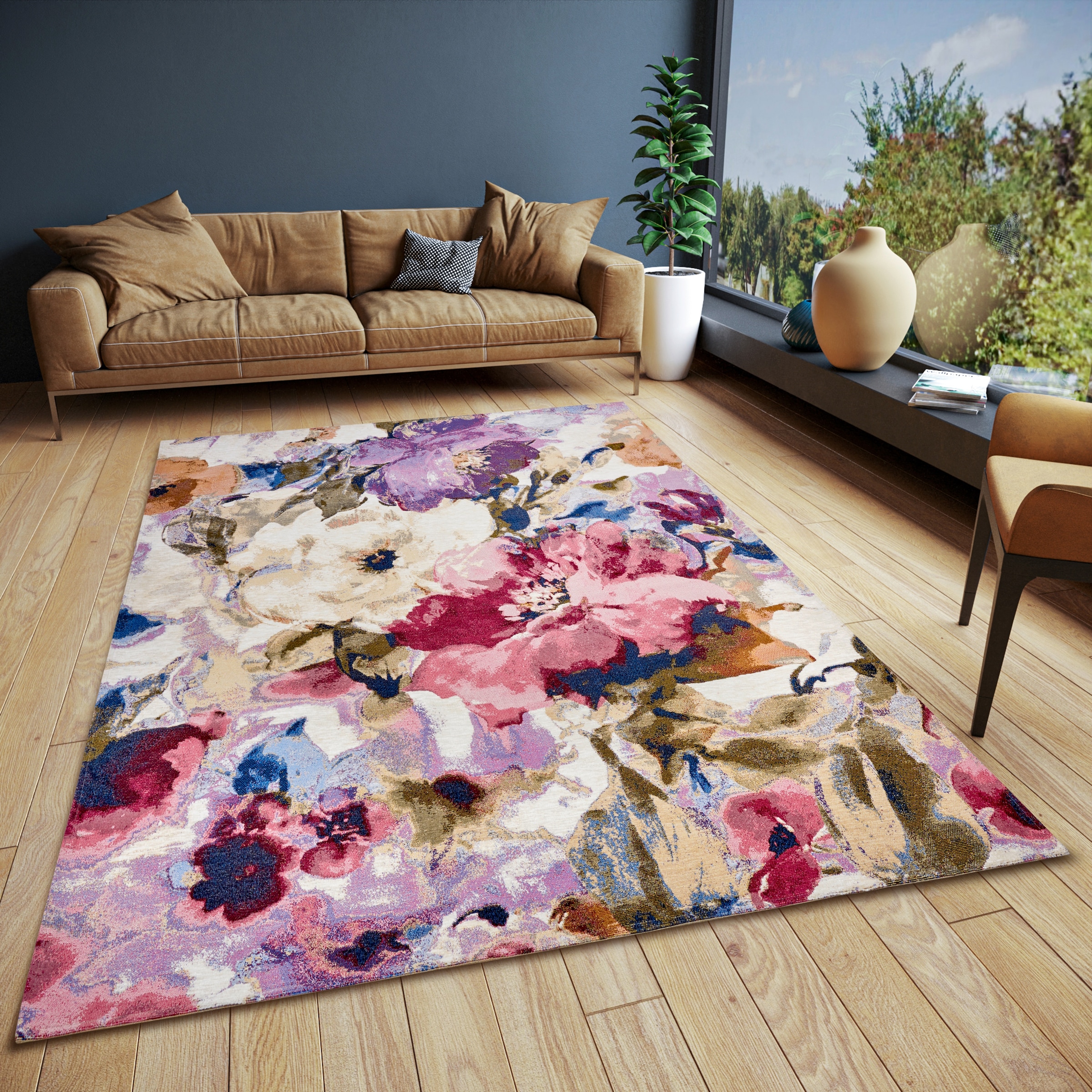 Image of HANSE Home Teppich "Atika" rechteckig 5 mm Höhe Floral, Kurzflor, pflegeleicht, Anti-Slip, Glanz, Wohnzimmer