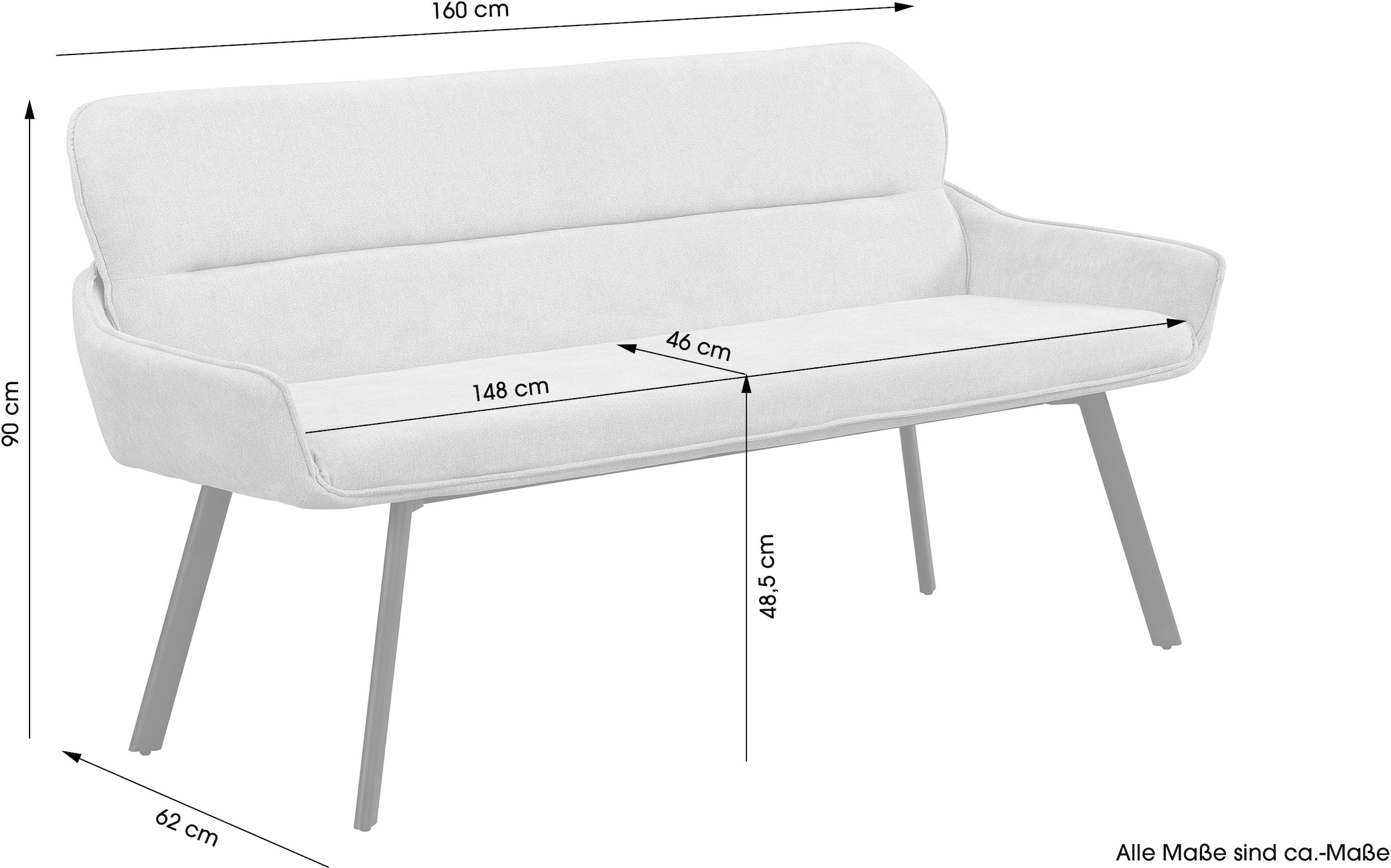 byLIVING Banc »Rico« 1 cuis tlg. gemütliche Esszimmerbank in 140 oder 160cm, hochwertiger Stoffbezug