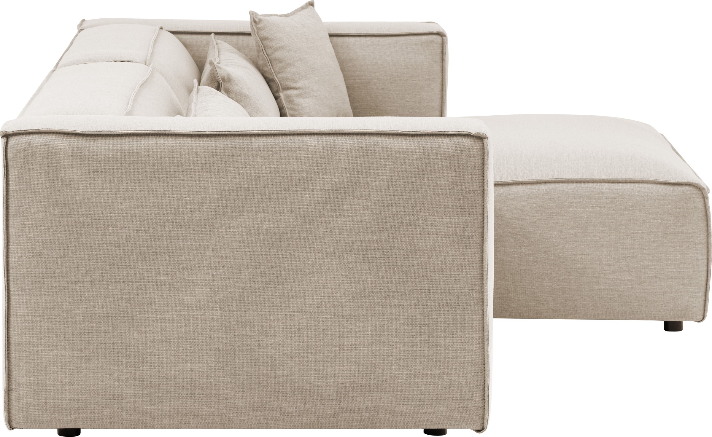 LeGer Home by Lena Gercke Ecksofa »PIARA mit Kedernaht in Cord oder Leinenoptik, moderne Couch in L-Form«, wahlweise Ottomane rechts/links, schwarze Füsse, bequemer Sitzkomfort