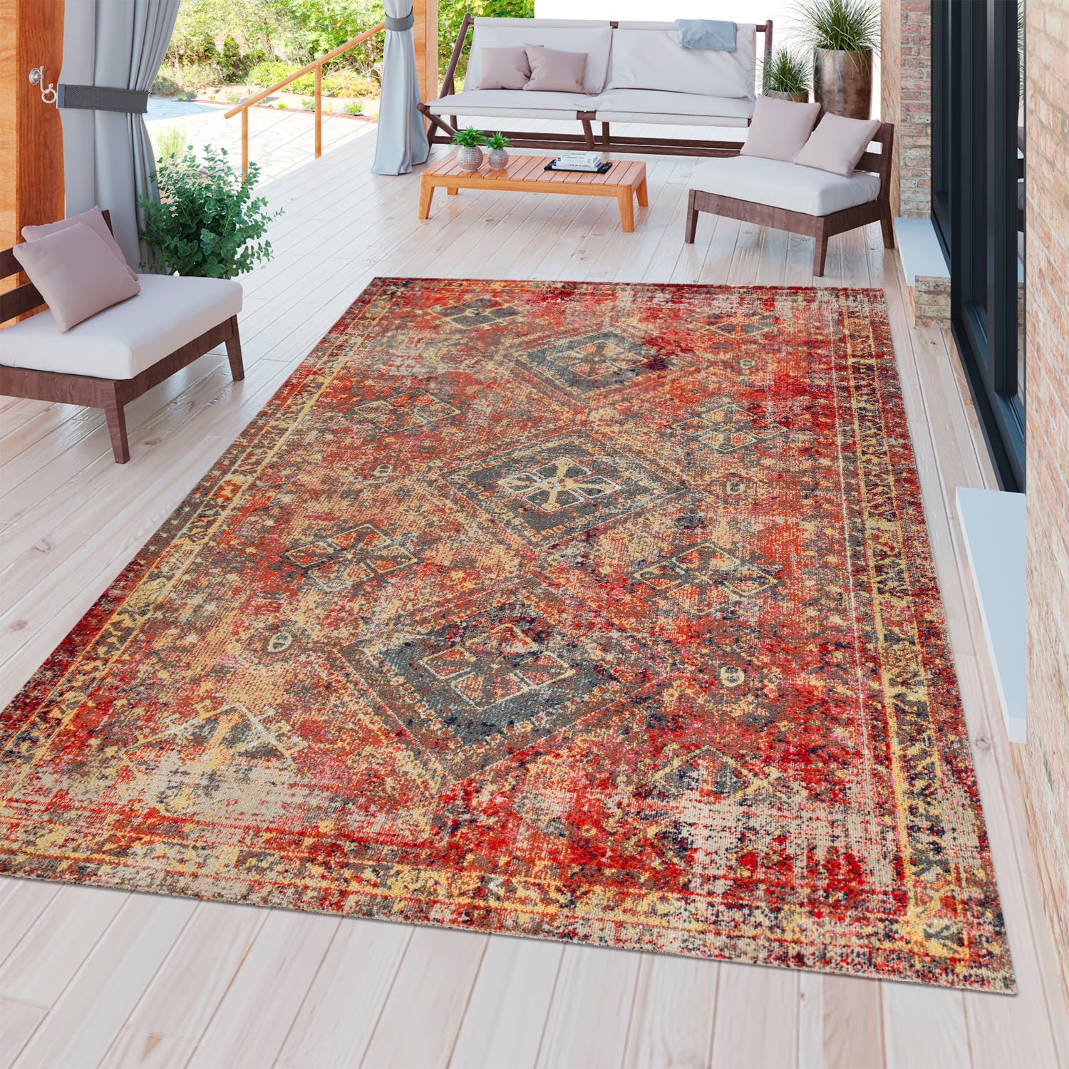 Image of DELAVITA Teppich »Artigova 30«, rechteckig, 11 mm Höhe, Kurzflor, Orient-Optik, Vintage Design, Wohnzimmer, In- und Outdoor Teppich, ideal fürTerrasse oder Balkon bei Ackermann Versand Schweiz