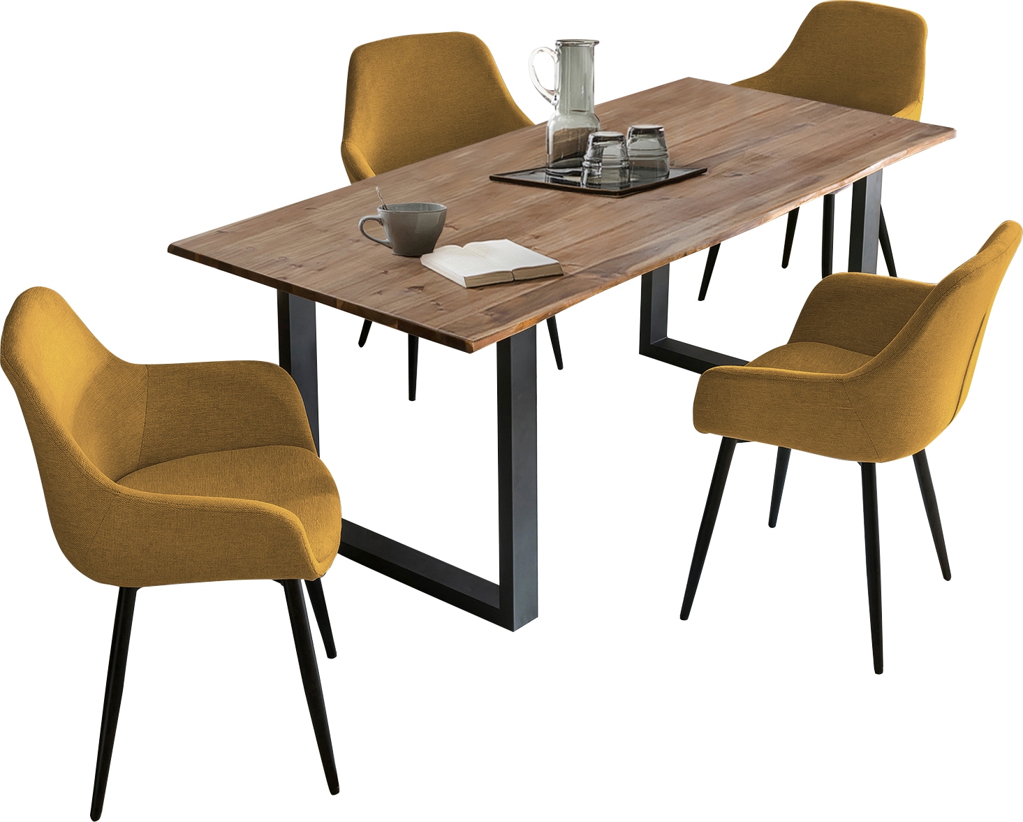 SalesFever Essgruppe »Essgruppe im schicken Stil« Set, 5 Stk. tlg. 5-teiliges Set: Tischplatte mit seidenmattem OSMO Hartwachs-Öl behande