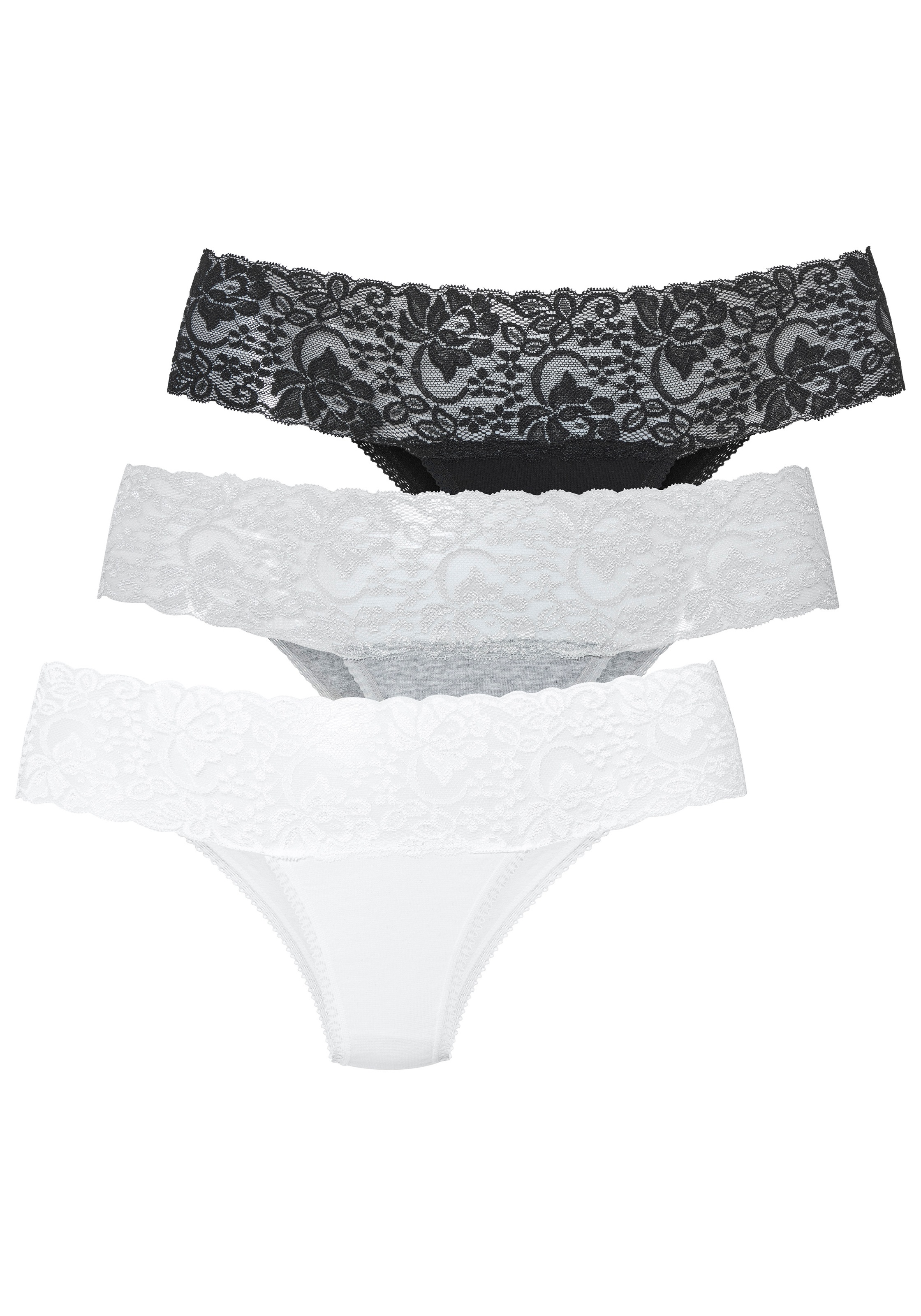 Vivance Slip brésilien pack de 3,  en coton élastique avec dentelle florale