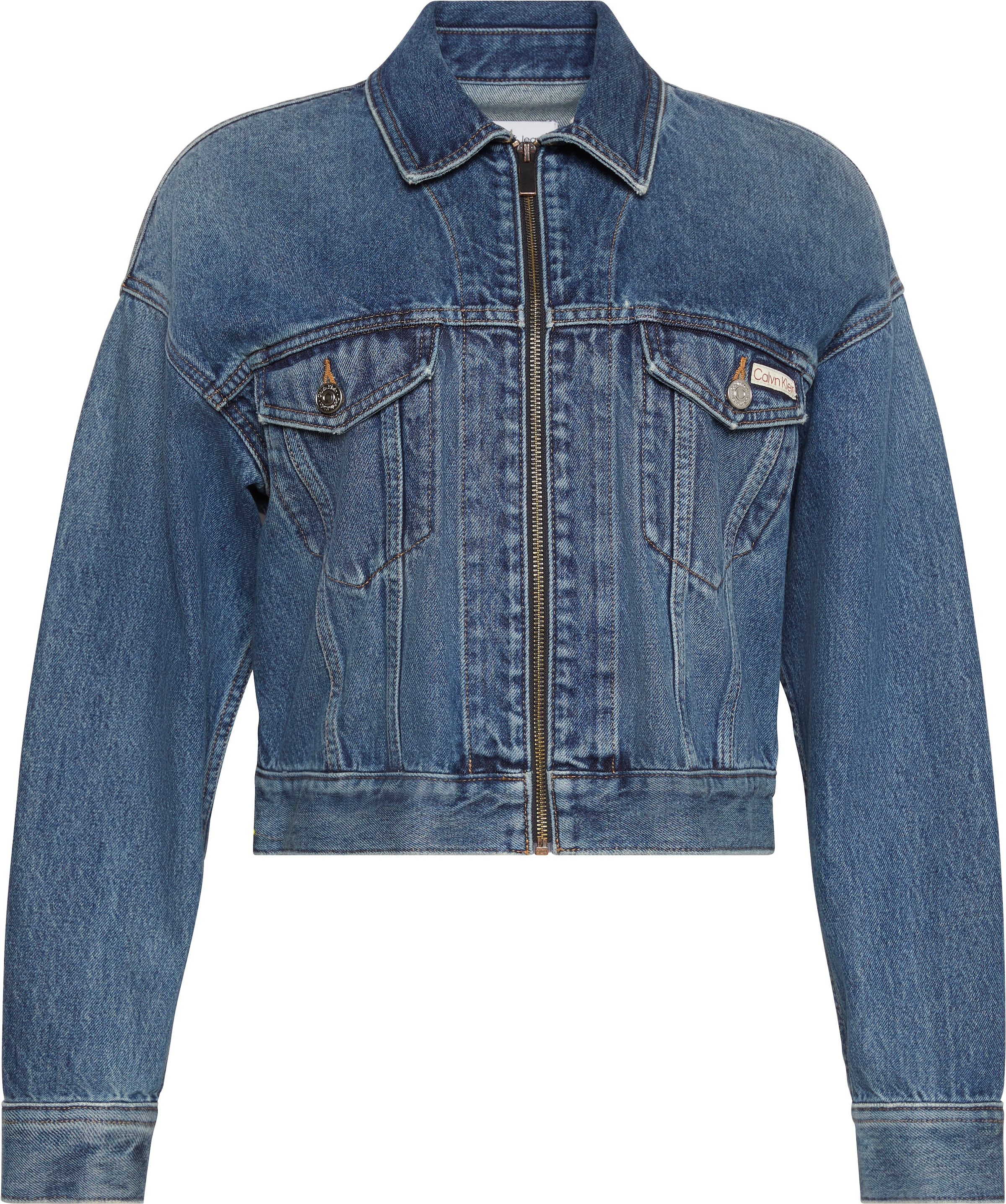 Calvin Klein Jeans Jeansjacke »DENIM CROPPED JACKET«, ohne Kapuze, Mit Rndhalsausschnitt, regular fit