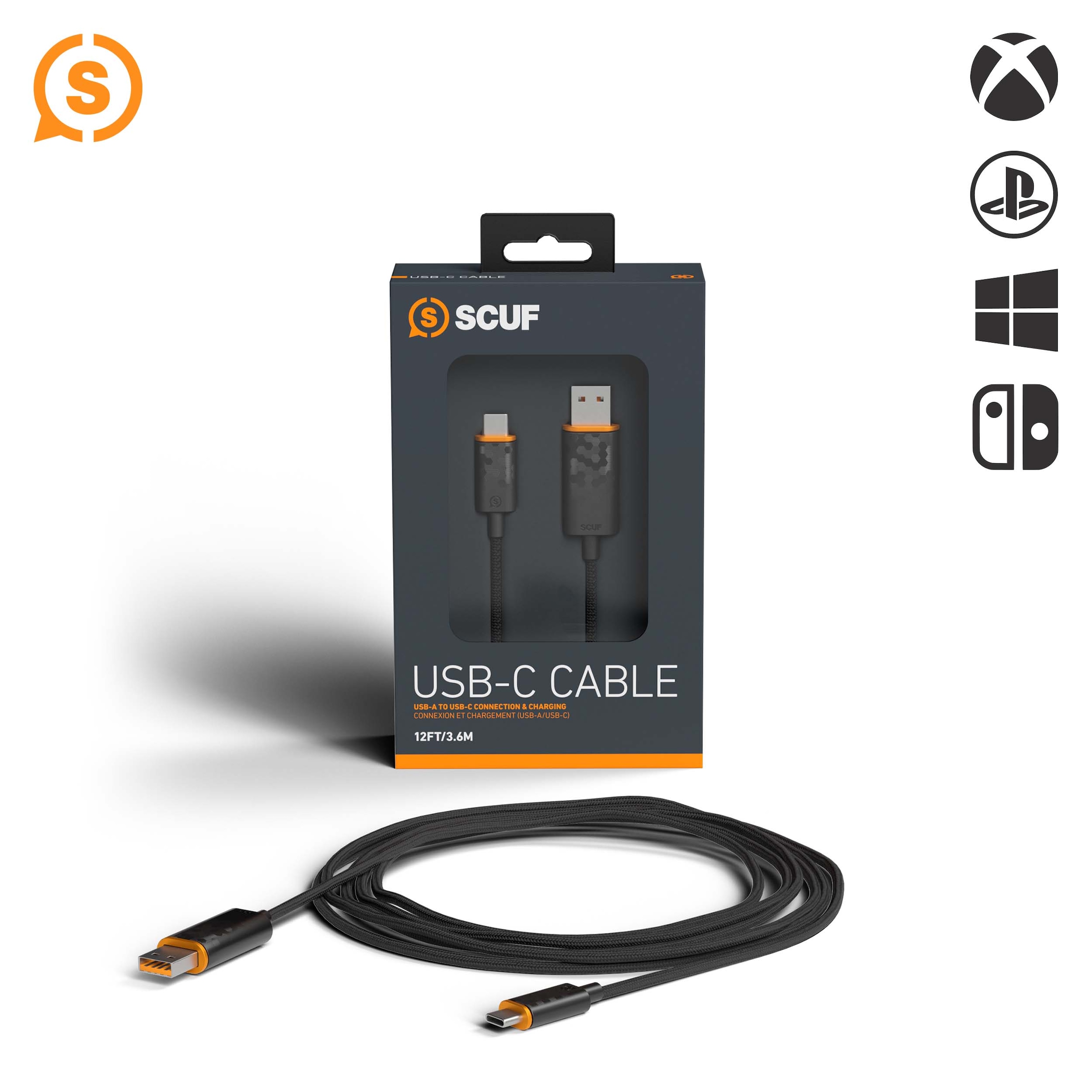 SCUF Gaming USB-Kabel »Cable USB-C 3.6m Retail/Etail - Black«, 360 cm