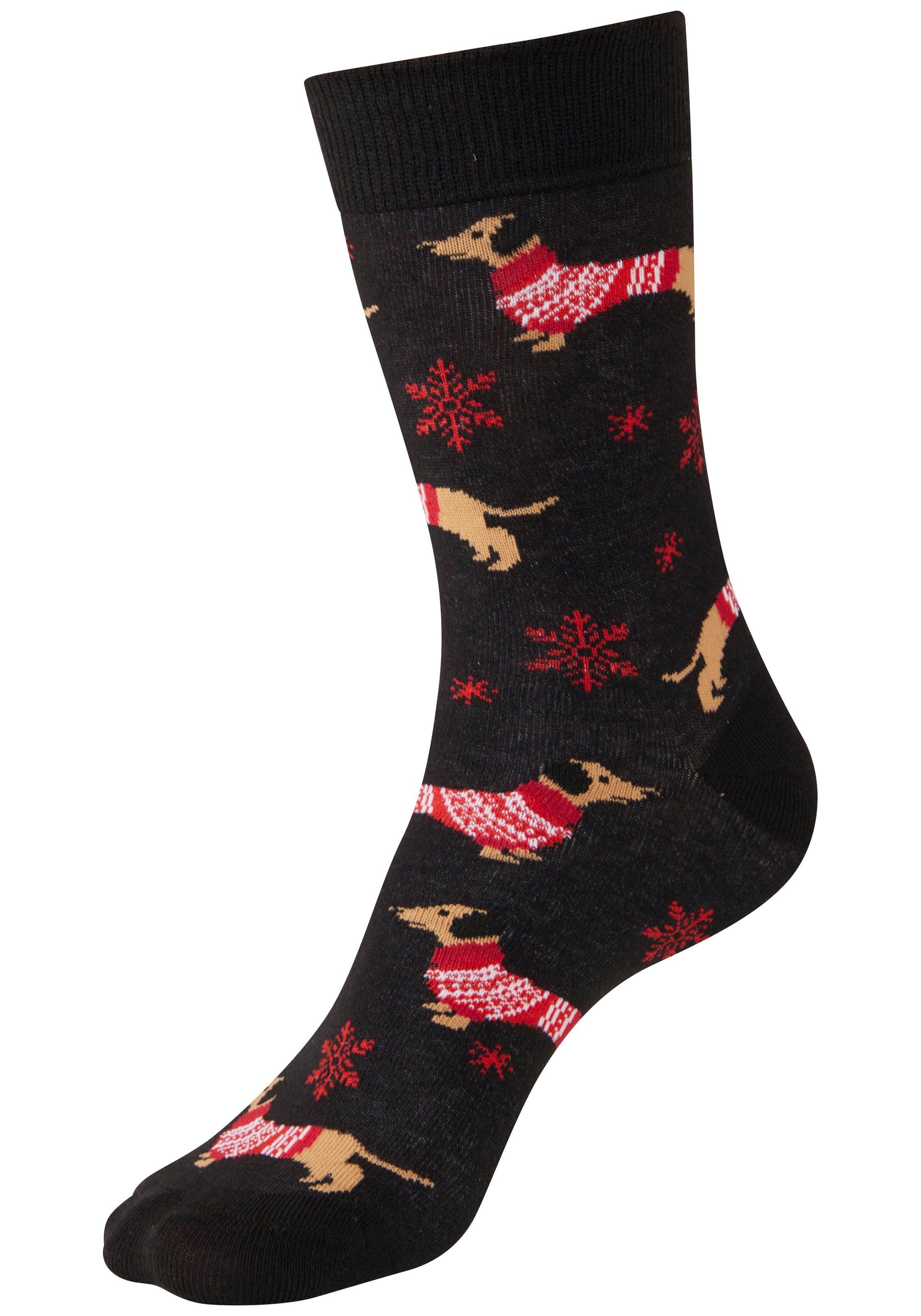LASCANA Chaussettes Packung, 3 Couple tlg. mit weihnachtlichem Dackelmotiv