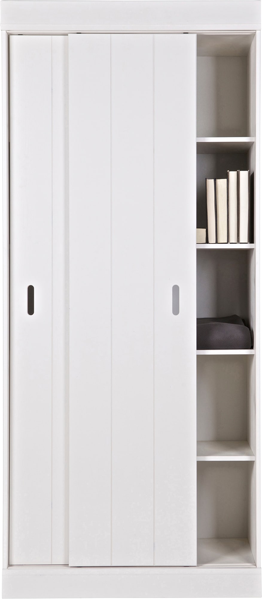 WOOOD Armoire vestiaire »Row FSC®-Kiefernholz gebürstet mit Schiebetüren H 195 x B 85 x T 44 cm« capacité de charge 15 kg par tablette, combinable côte à côte, facile d'entretien