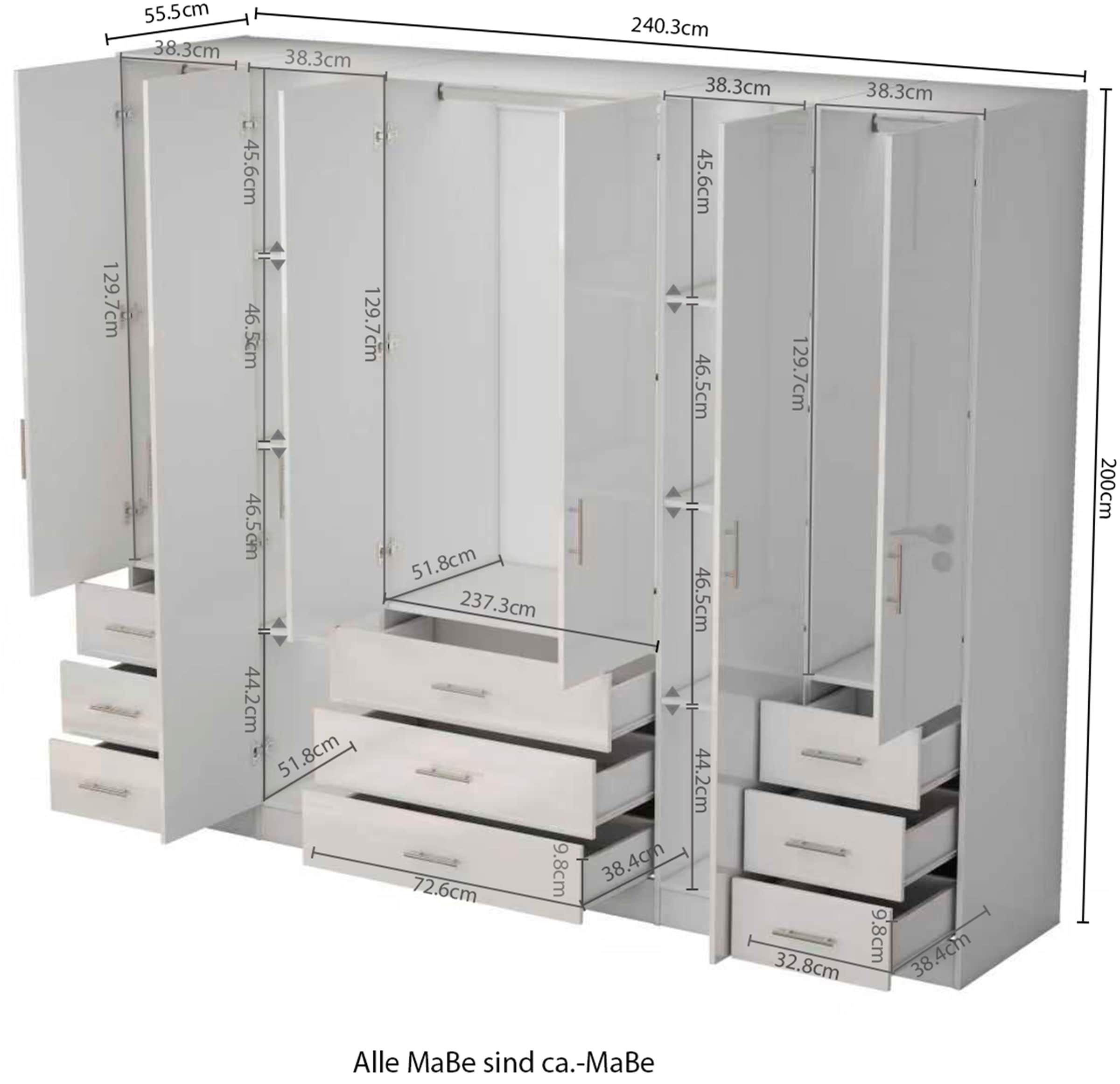 GOODproduct Kleiderschrank »Trento Schlafzimmerschrank Garderobe hochglanz« Schrank mit 6 Türen und 9 Schubladen, höchglänzende Fronten