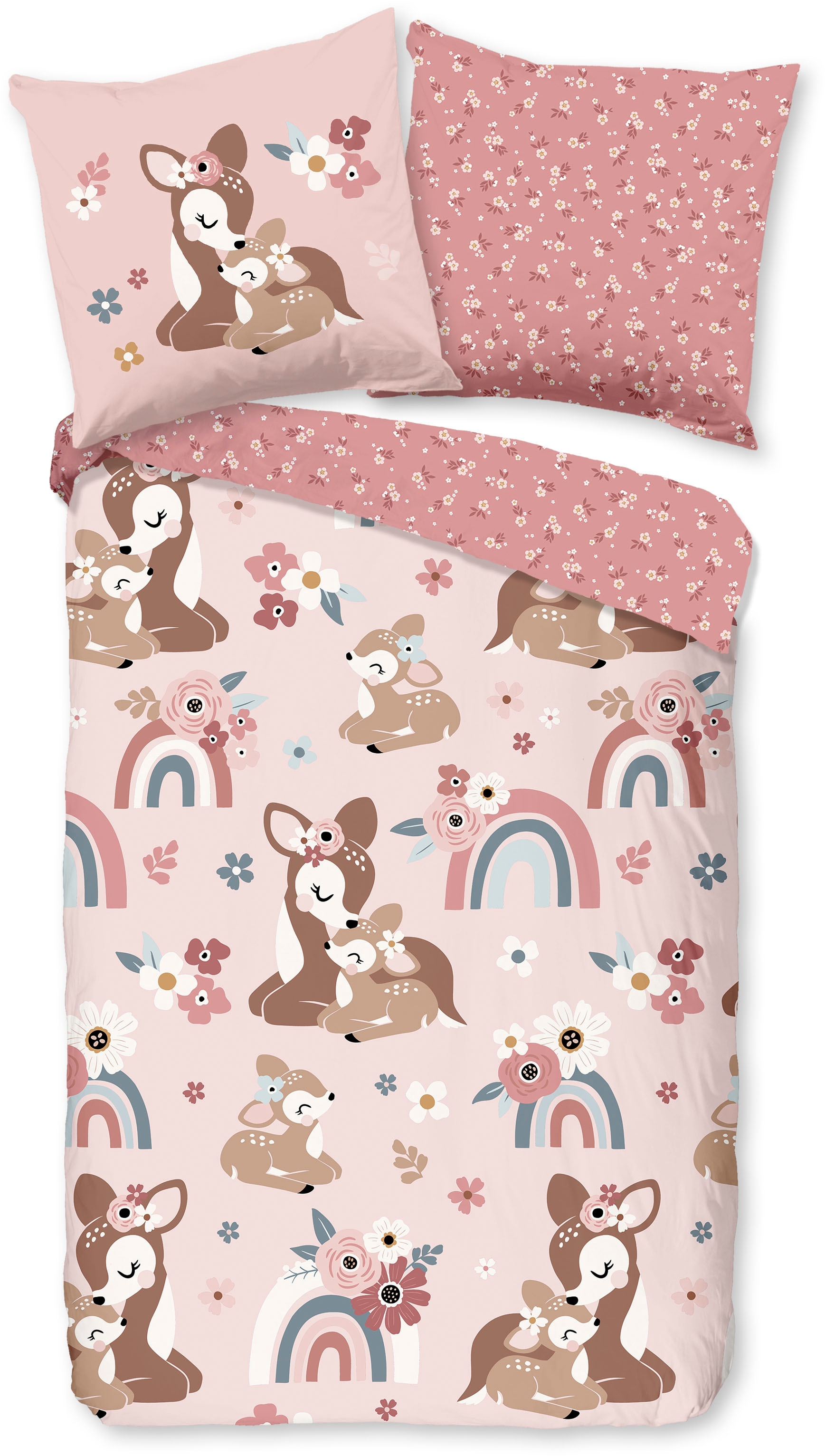 good morning Kinderbettwäsche »Bibi blossom«, Baumwolle, 135x200, Reissverschluss, Wende, Kind, Mädchen, Bambi, Rosa