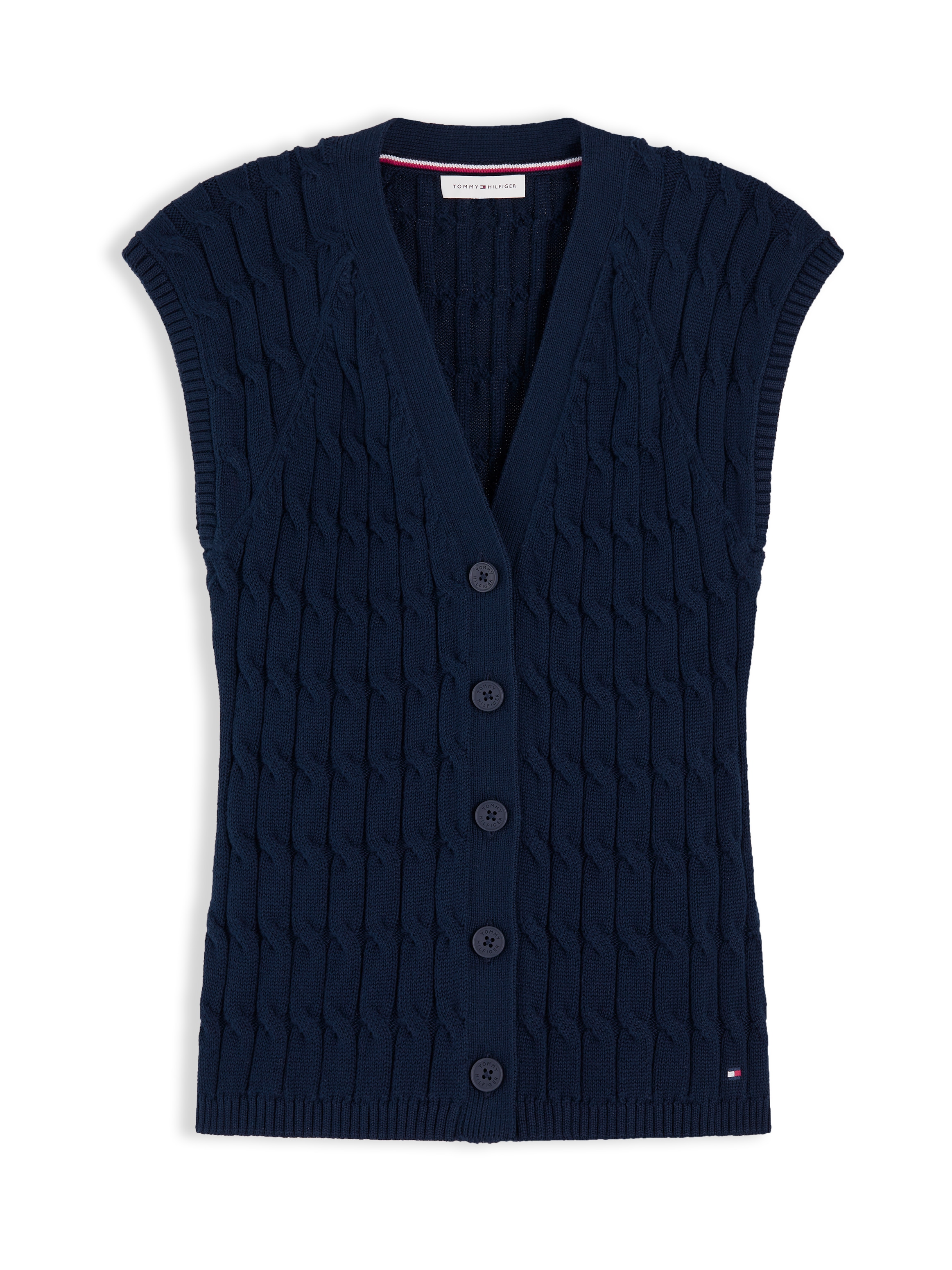 Tommy Hilfiger Gilet tricoté »MID GG CABLE VEST CARDI« Baumwolle, mit Zopfstrickmuster