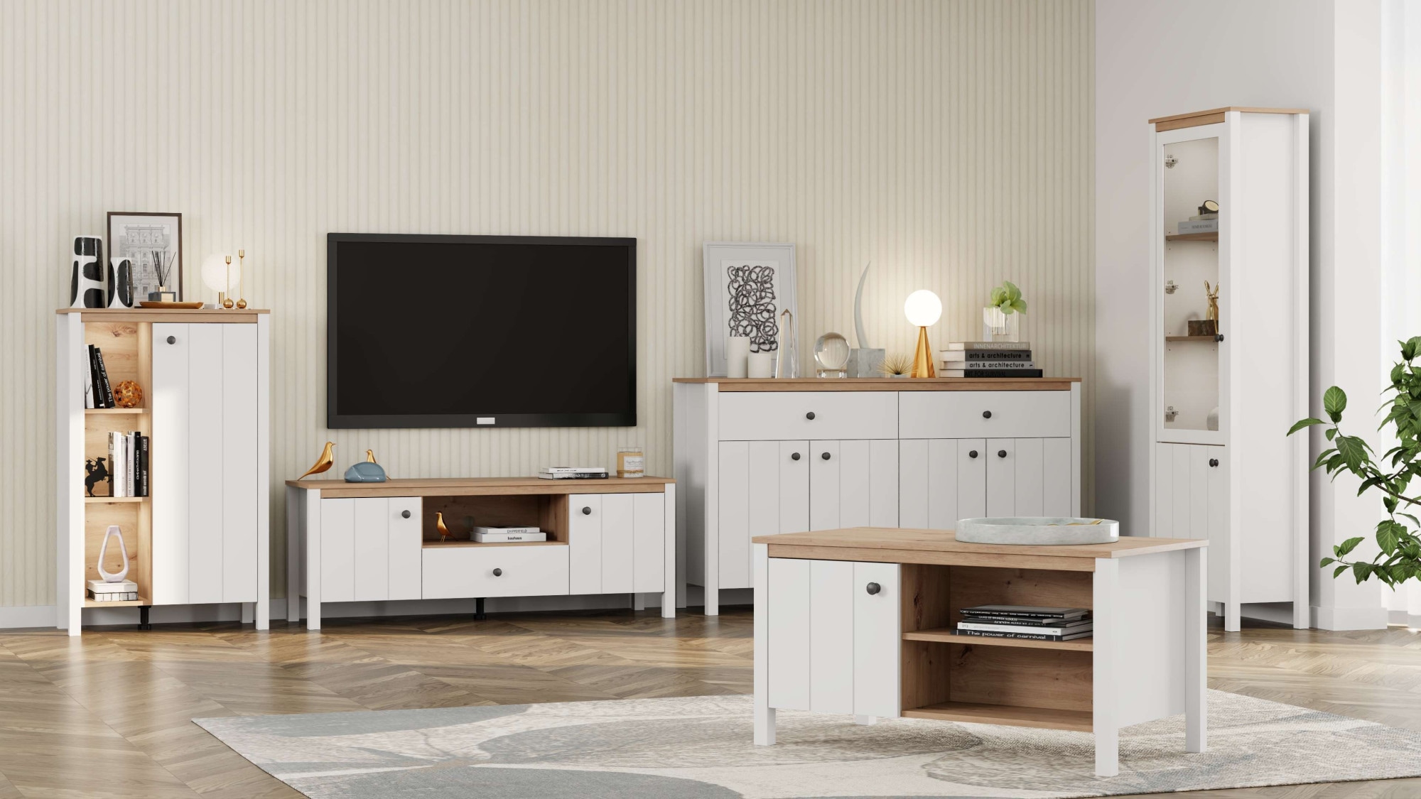 Home affaire Lowboard »BEDFORD, TV-Board, TV-Kommode, TV-Schrank, TV-Unterschrank, TV-Möbel« MDF-Profil 2D ummantelt, Hotstamping