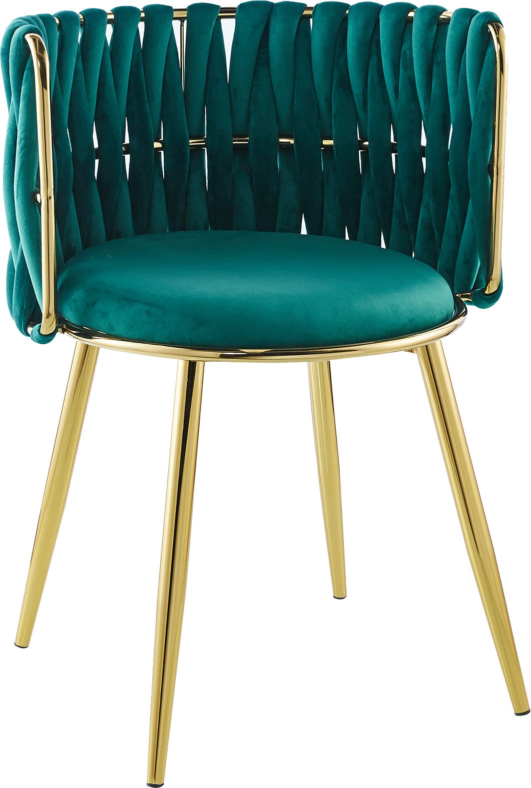Kayoom Polsterstuhl »Stuhl Melly 125 2er-Set,tolles Design der Rückenlehne, runde Sitzfläch«, (Set), 2 St., ausgefallen geflochtene Rückenlehne, Samtbezug, goldene Beine