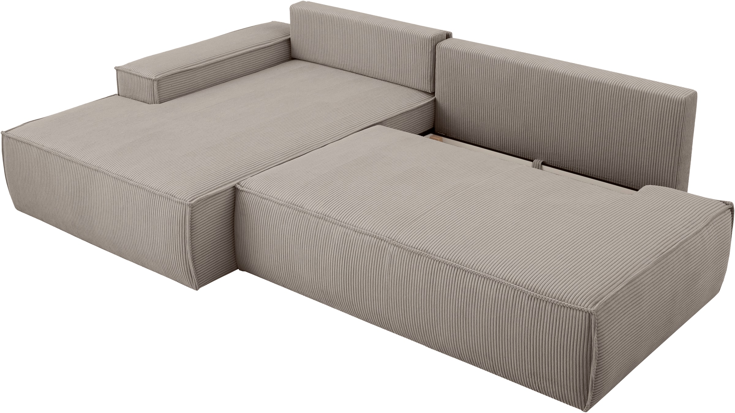 Home affaire Ecksofa »SHERWOOD, Schlafsofa in L-Form offen (275cm), Cord, Leinenoptik«, Schlaffunktion und Bettkasten, Kedernaht, hoher Sitz- & Liegekomfort
