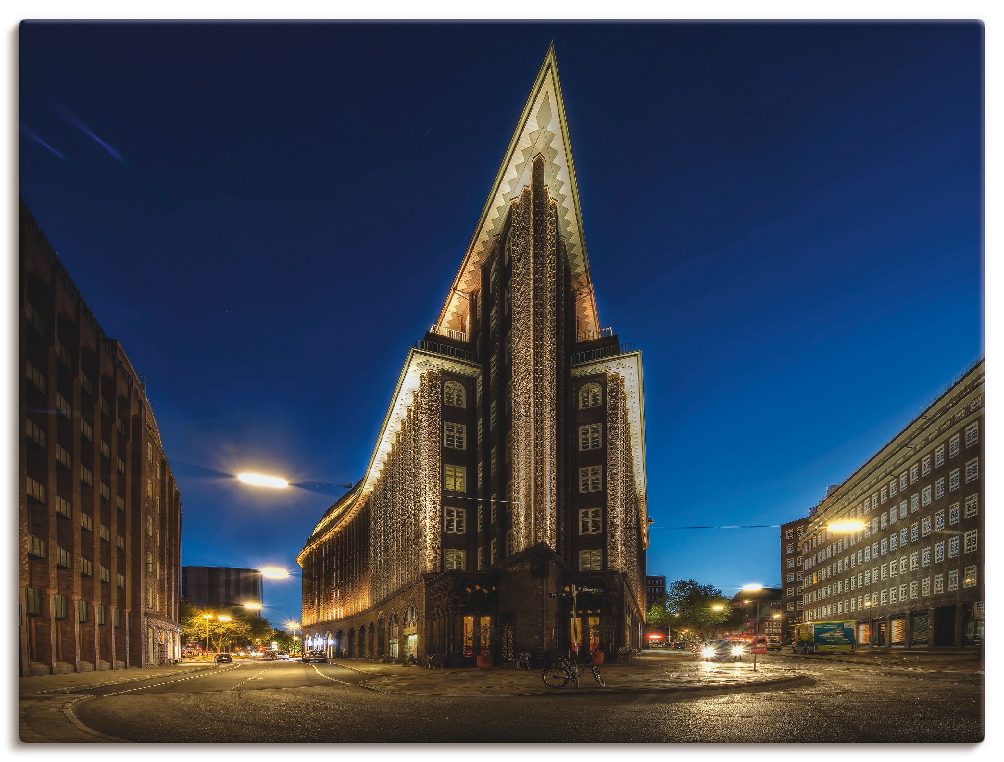 Image of Artland Leinwandbild "Hamburg Chilehaus" Gebäude 1 Stk. tlg. auf Holzrahmen gespannt