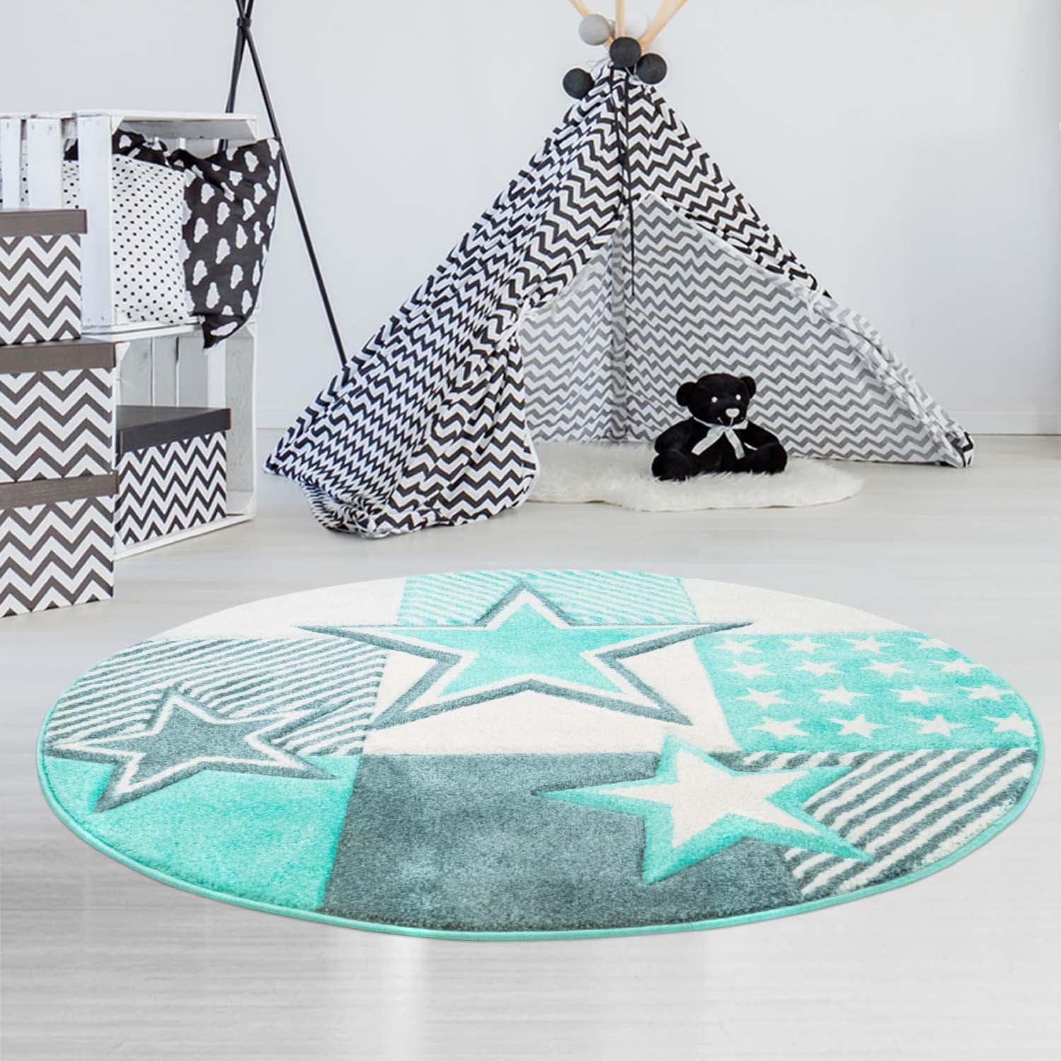 Image of Carpet City Kinderteppich "Bueno Kids 1451" rund 13 mm Höhe Spielteppich, Sterne, 3D-Effekt, Weicher Flor, Pflegeleicht