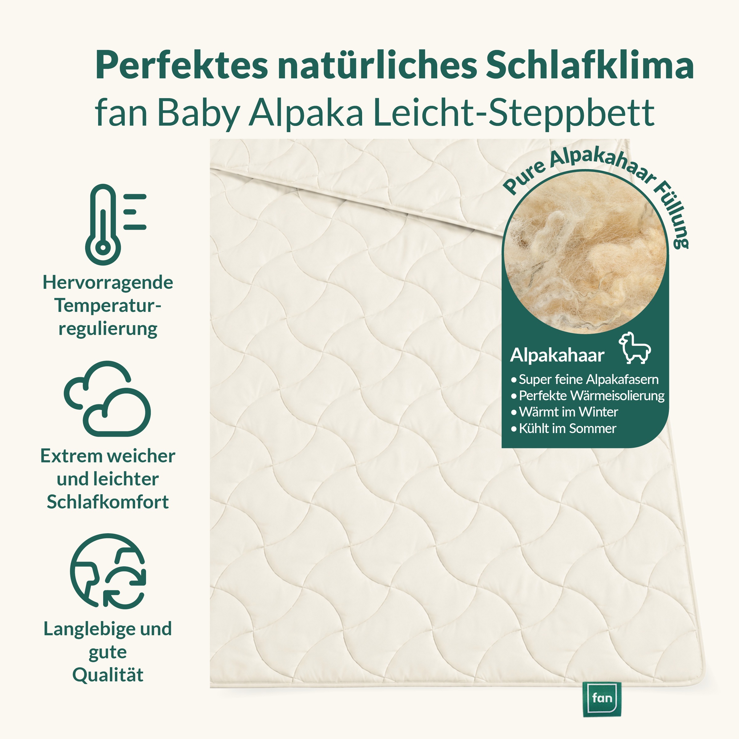 fan Naturhaarbettdecke "Baby Alpaka, Bettdecke in 135x200 und weiteren Größen erhältlich" leicht Füllung 97% Alpaka & 3% sonstige Faser 1 Stk. tlg. Bettdecke aus Naturhaar hergestellt in Deutschland