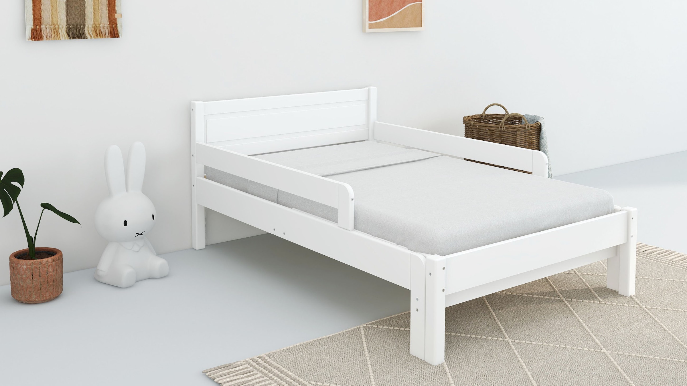 GOODproduct Kinderbett »Hero, Massivholzbett, ausziehbar von 140 bis 200 cm, FSC®« 90cm Breite, 140-200cm Liegefläche,  massive Kiefer, mit Lattenrost, zeitlose Optik,  Rausfallschutz