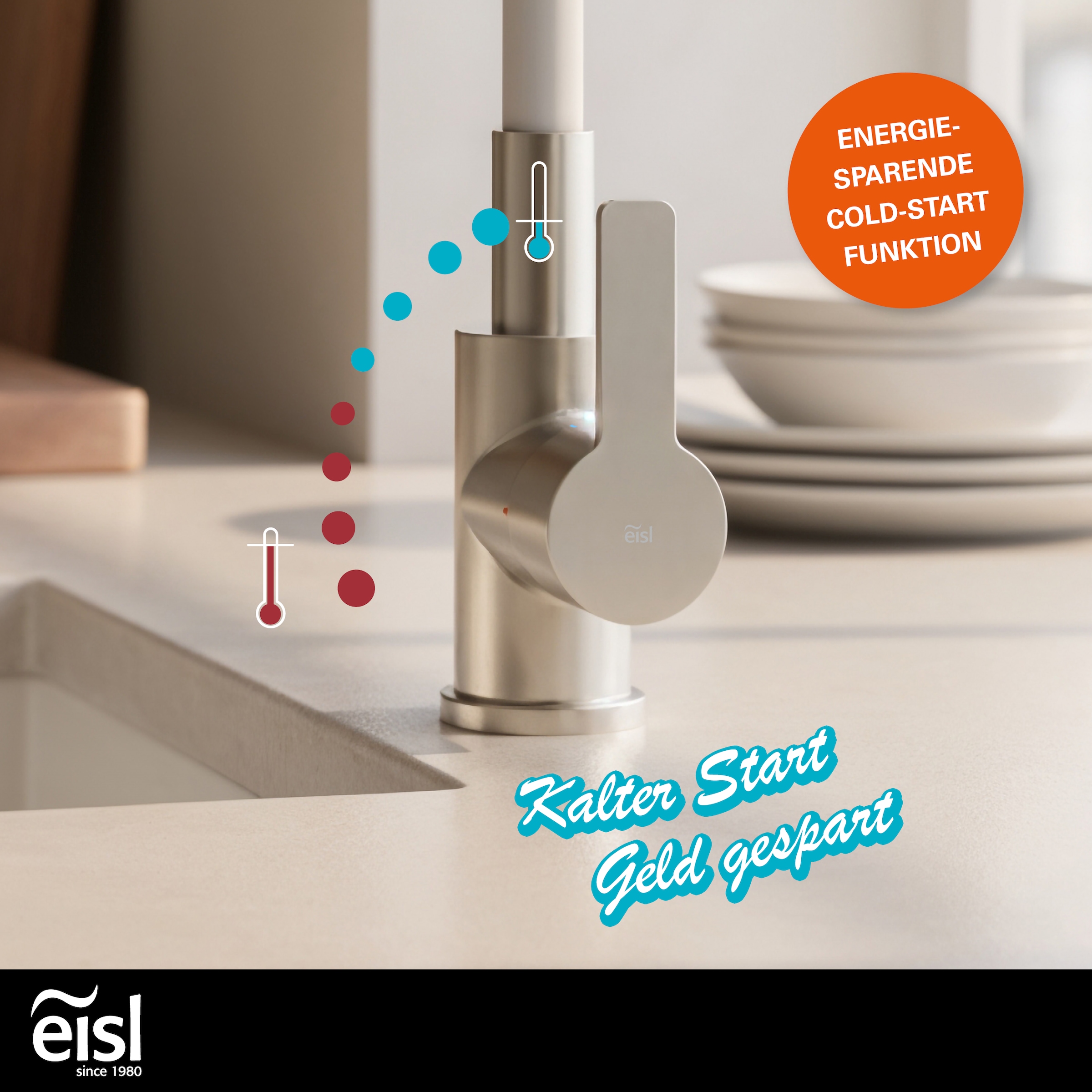 Eisl Robinet d'évier »Flexo« energiesparender Cold-Start, wassersparender Eco-Click,360° schwenkbar