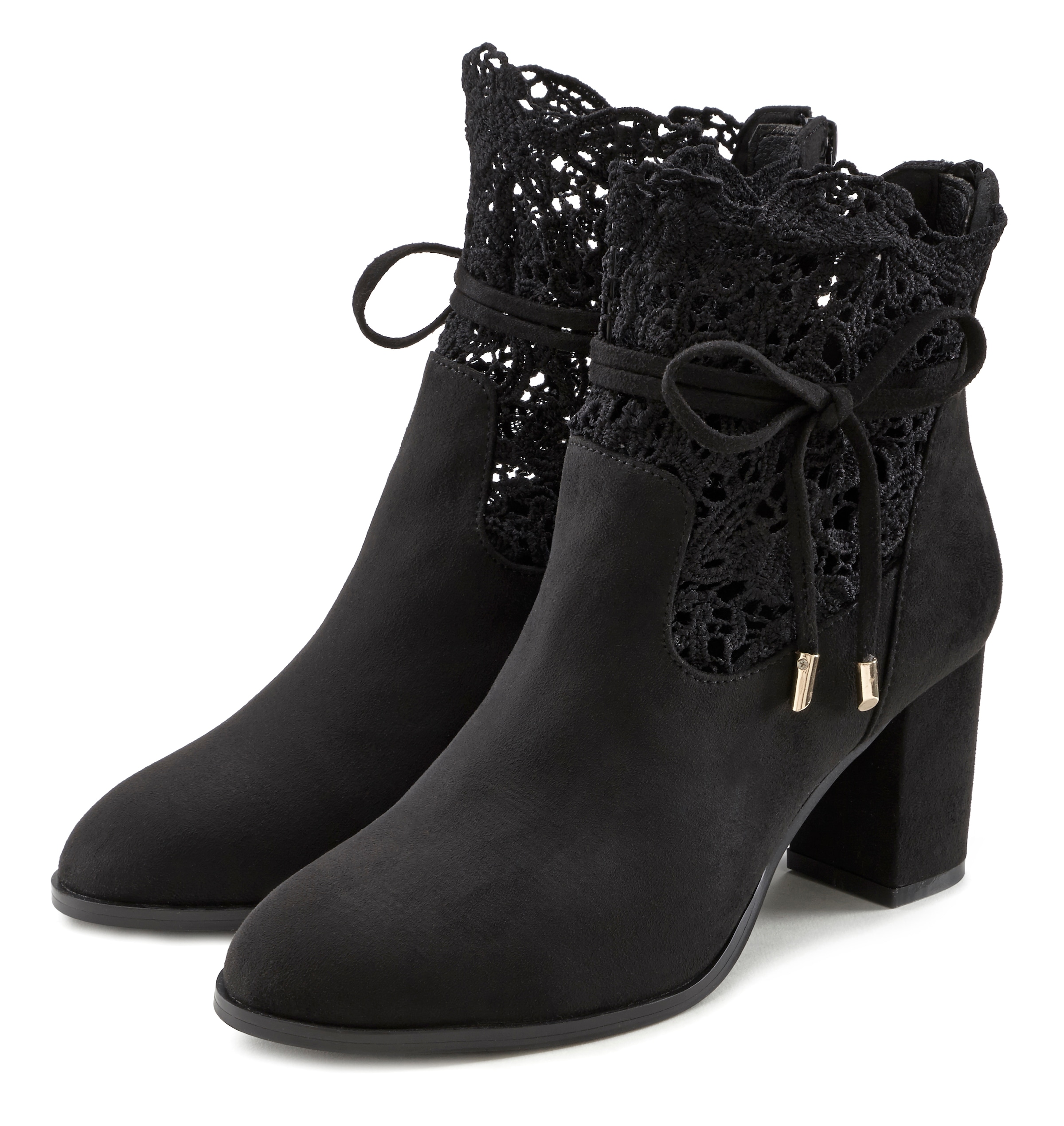 LASCANA High-Heel-Stiefelette »Trachten-Schuh, Dirndl-Schuh,«, mit modischer Spitze und bequemen Blockabsatz, Ankle Boot, Stiefel