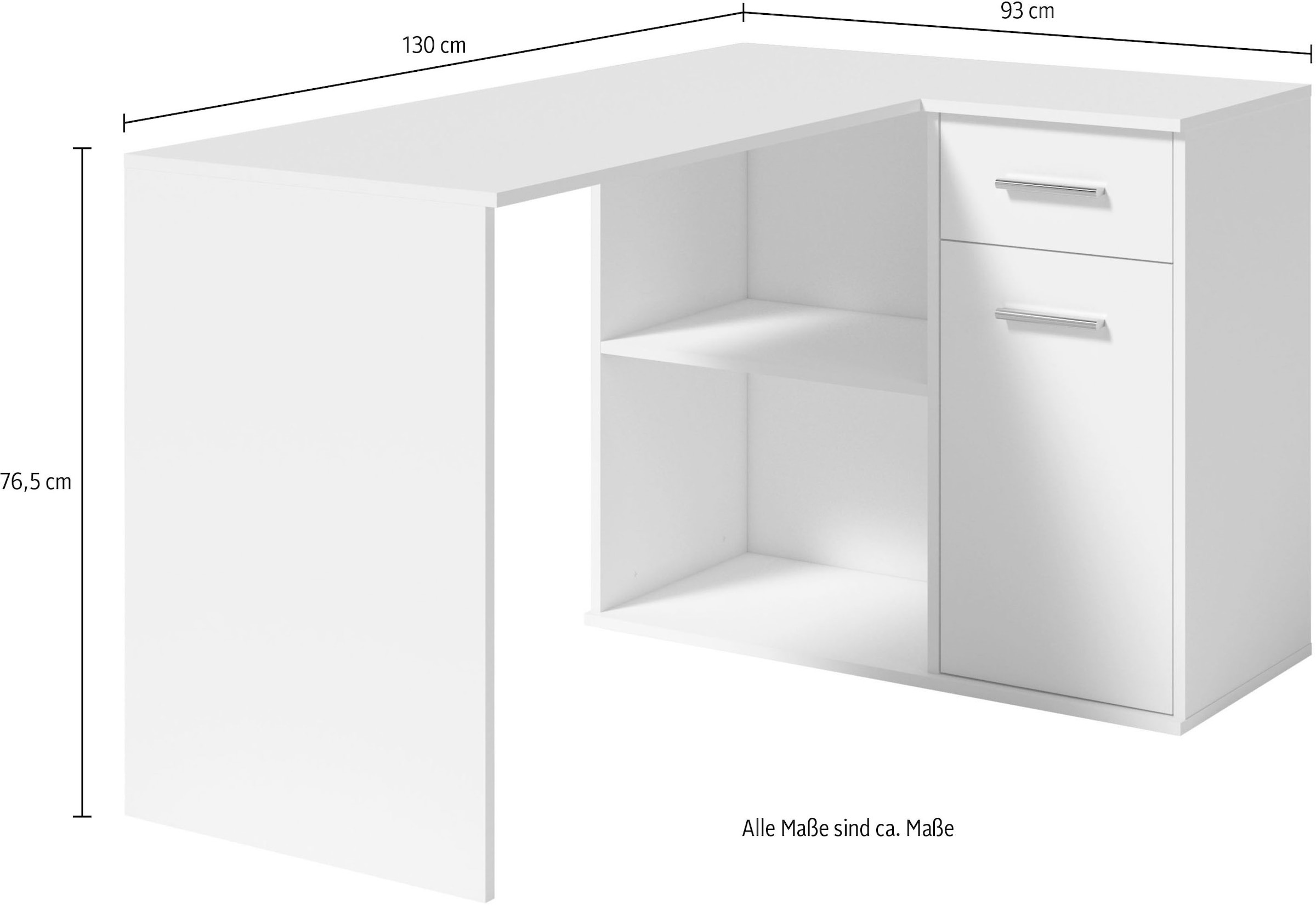 Home affaire Eckschreibtisch »Macon« Computertisch mit vielen Stauraummöglichkeiten, Breite 130 x 93 cm
