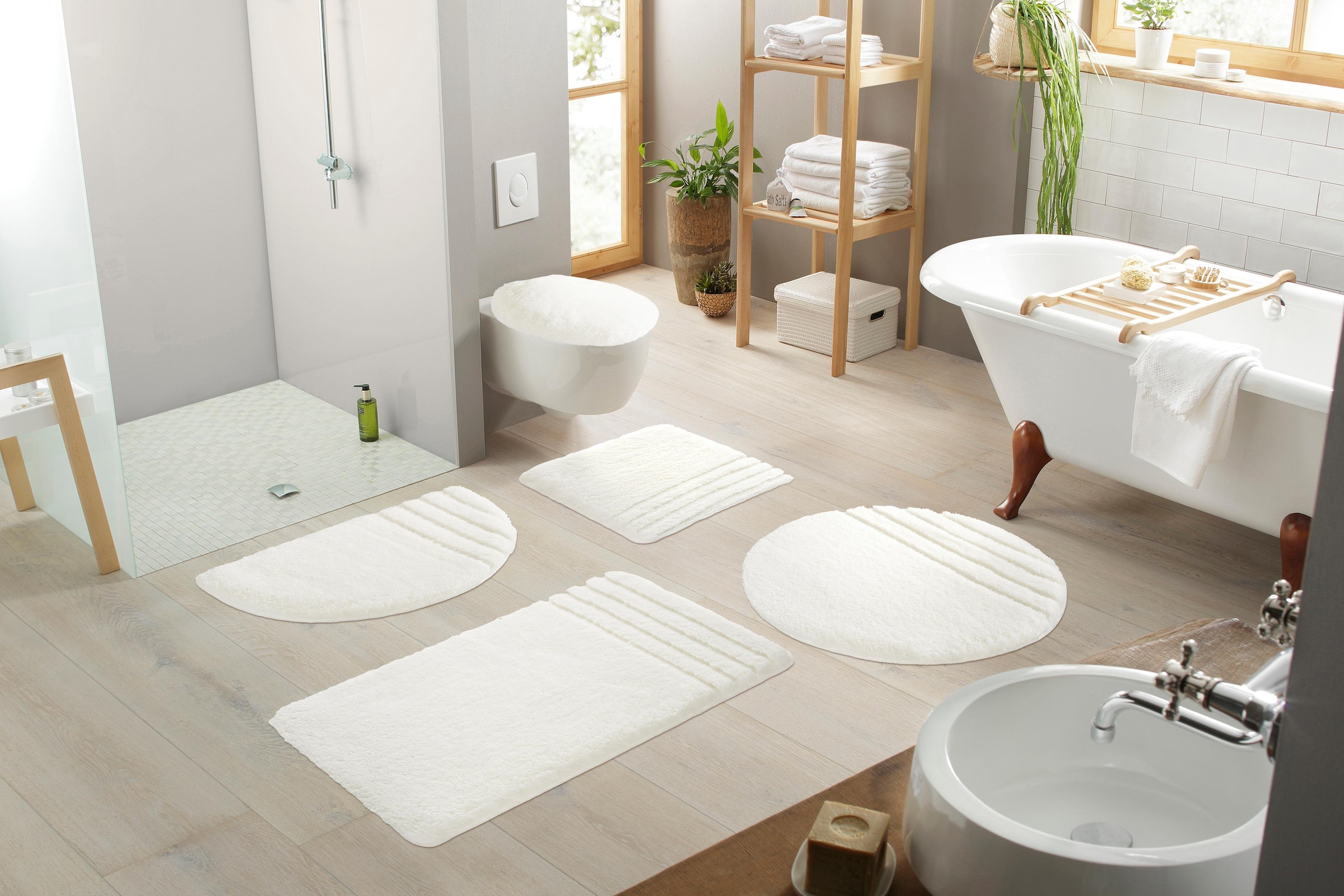 Möve Badematte »Loft, Badvorleger, Badezimmer Teppich«, rutschhemmend beschichtet, fussbodenheizungsgeeignet-strapazierfähig-schnell trocknend, Badteppich, Badematten auch als 2 teiliges Set & rund