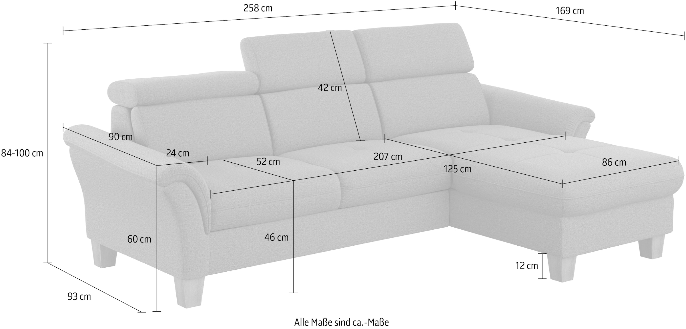 Home affaire Ecksofa »Lindgren L-Form«, wahlweise mit Bett mit klappbaren Rollen, Kasten und Kopfverstellung