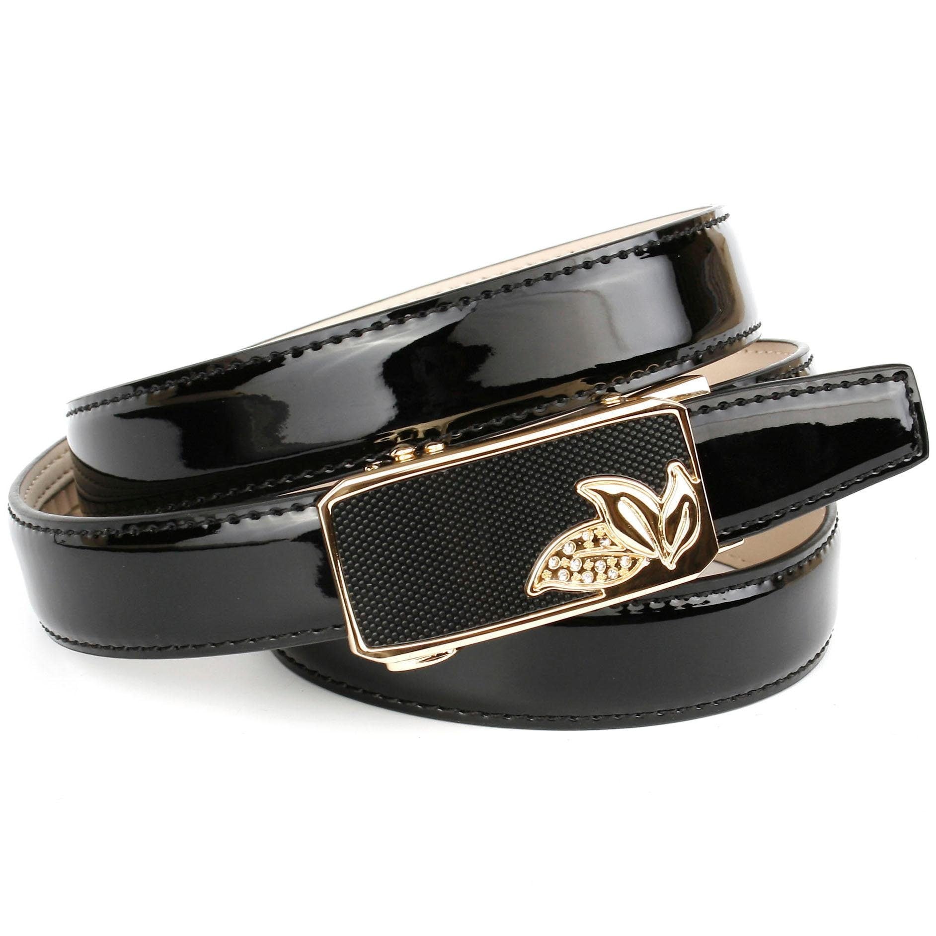 Image of Anthoni Crown Ledergürtel, Schmaler Lackledergürtel, kleine Blätter bei Ackermann Versand Schweiz