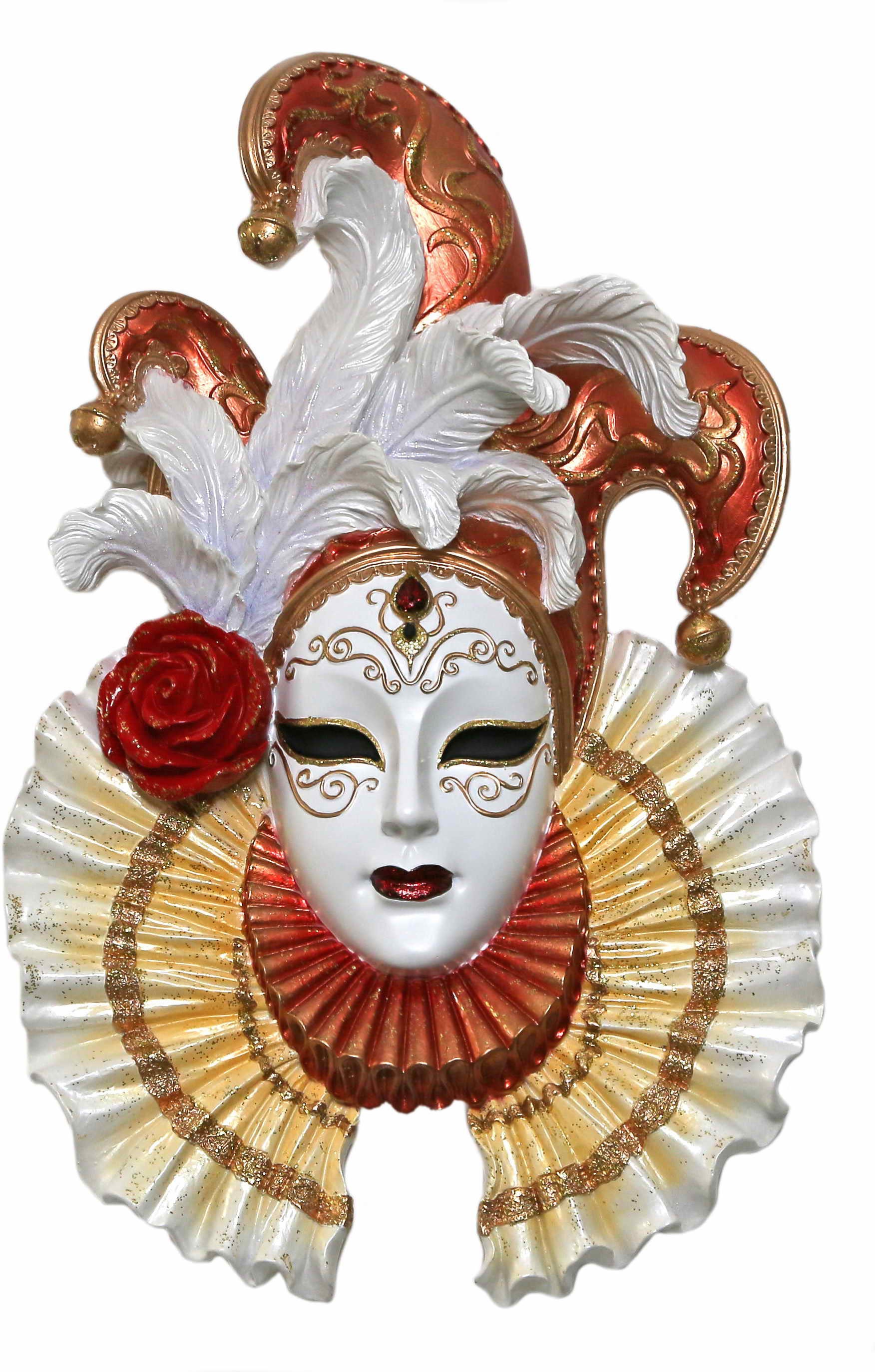 Image of Casa Collection by Jänig Wanddekoobjekt »Elegante venezianische Maske zum Hängen, mit Fächer, einer Rosenblüte und weisser Feder, weiss-rot, B/H 21/32 cm«, (1 St.) bei Ackermann Versand Schweiz
