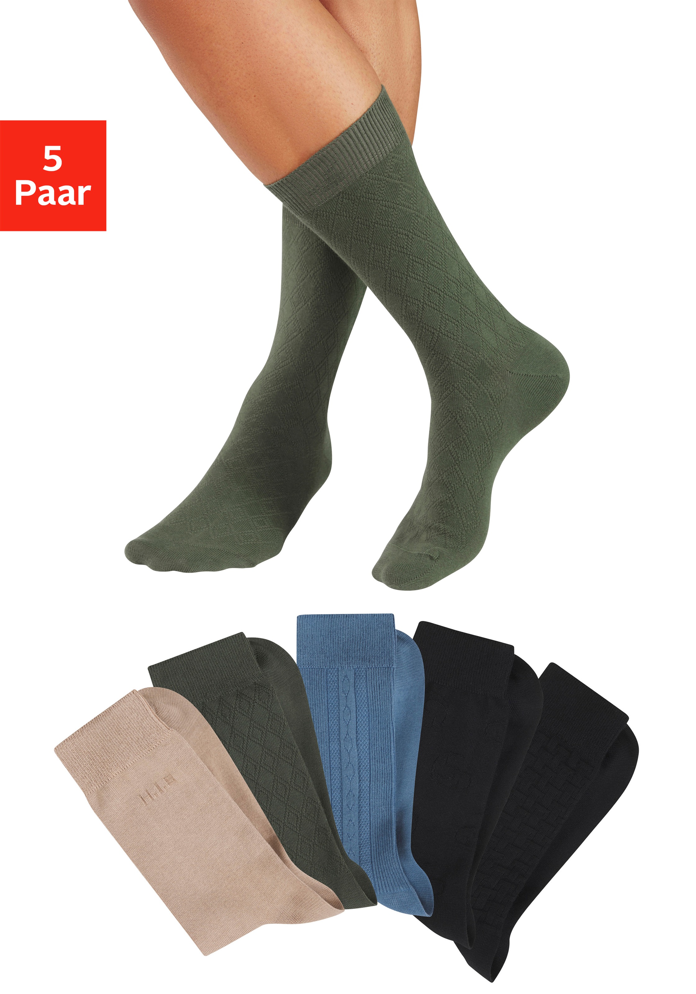 H.I.S Chaussettes d'affaires Packung, 5 Couple tlg. mit dezent eingestrickten Designs
