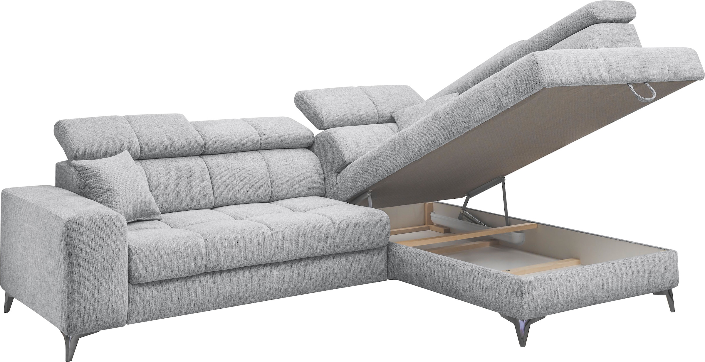 ED EXCITING DESIGN Ecksofa »Sydney L-Form«, mit Bettfunktion, Bettkasten, Kopfteilverstellung & 2 Zierkissen
